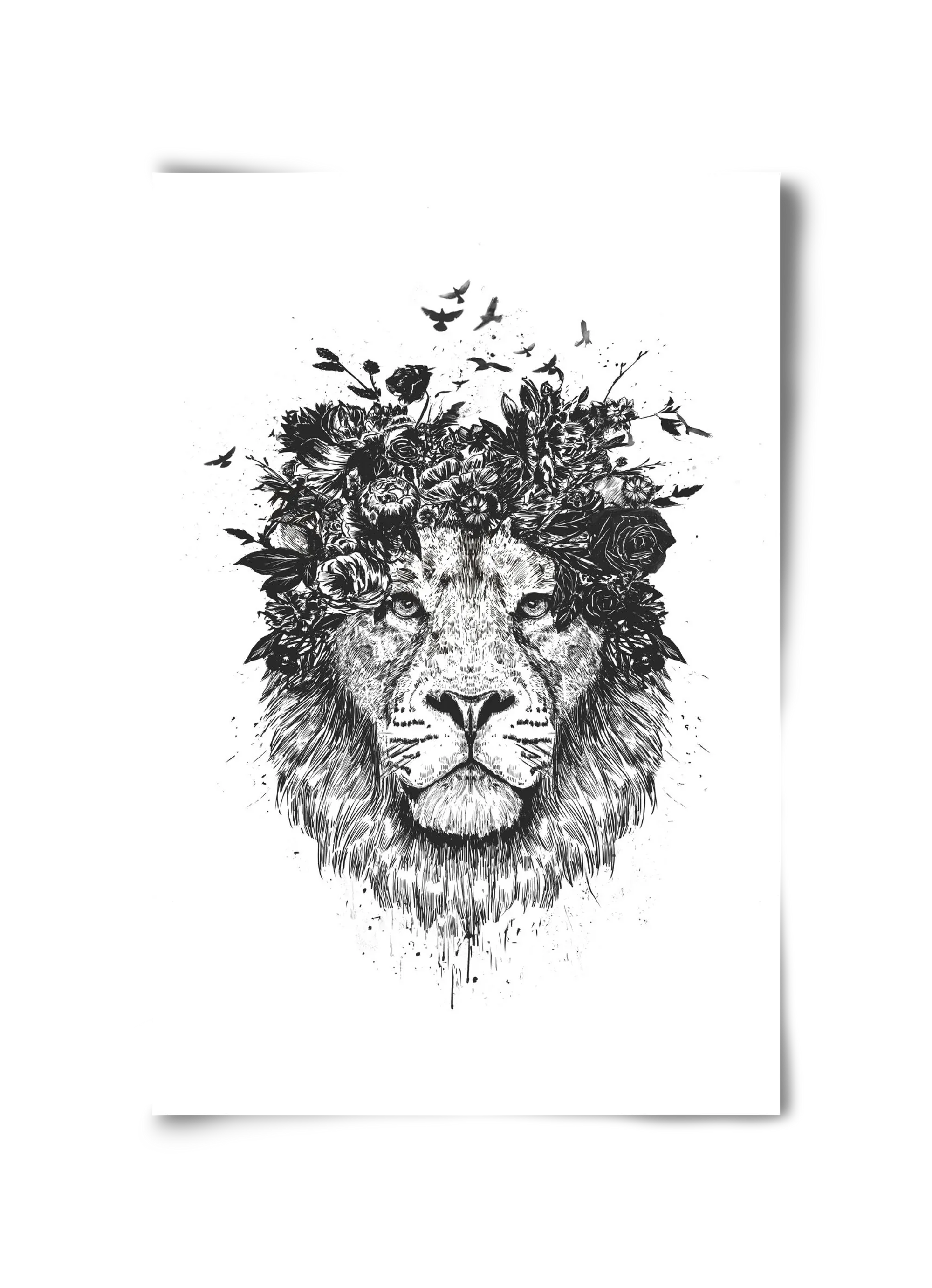Floral lion (bw) - artbridge