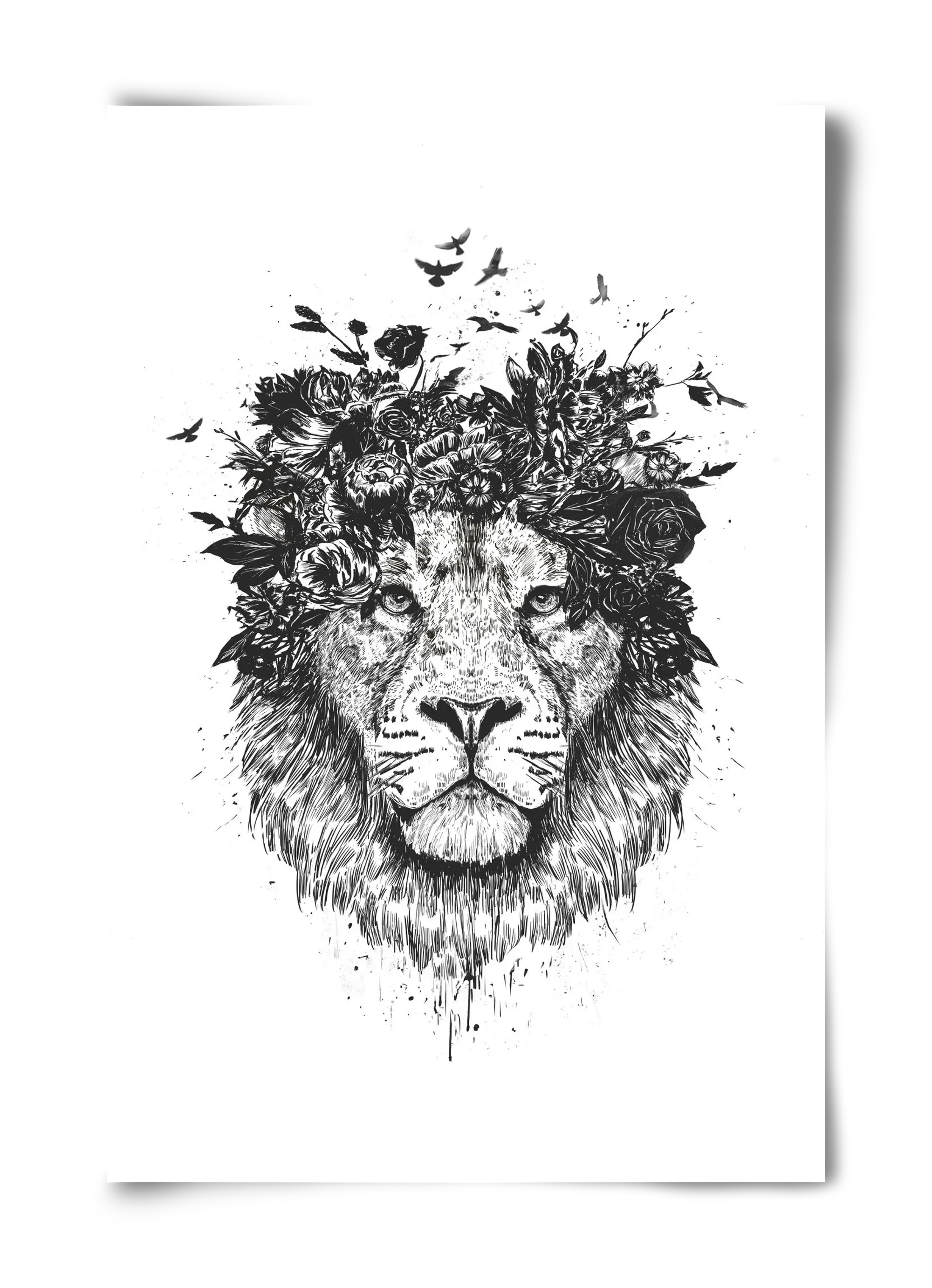 Floral lion (bw) - artbridge