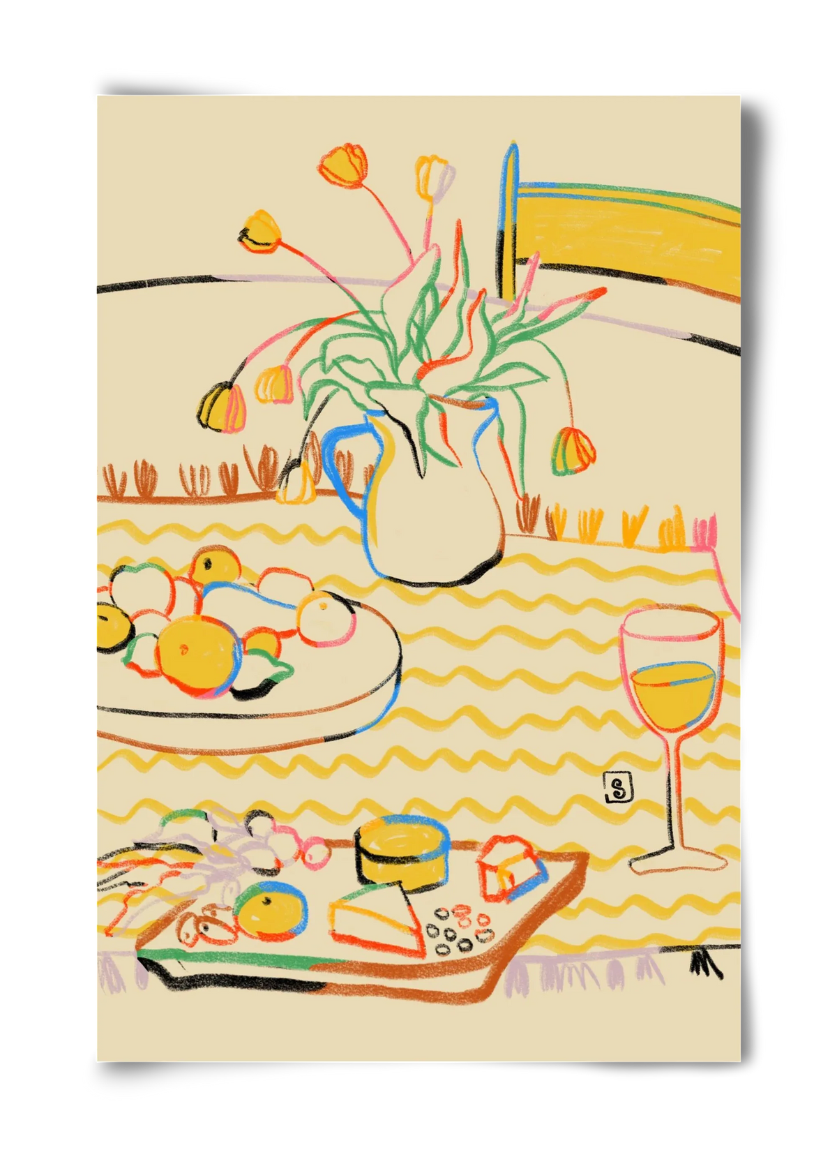 YELLOW TULIPS WINE AND CHEESE - artbridge