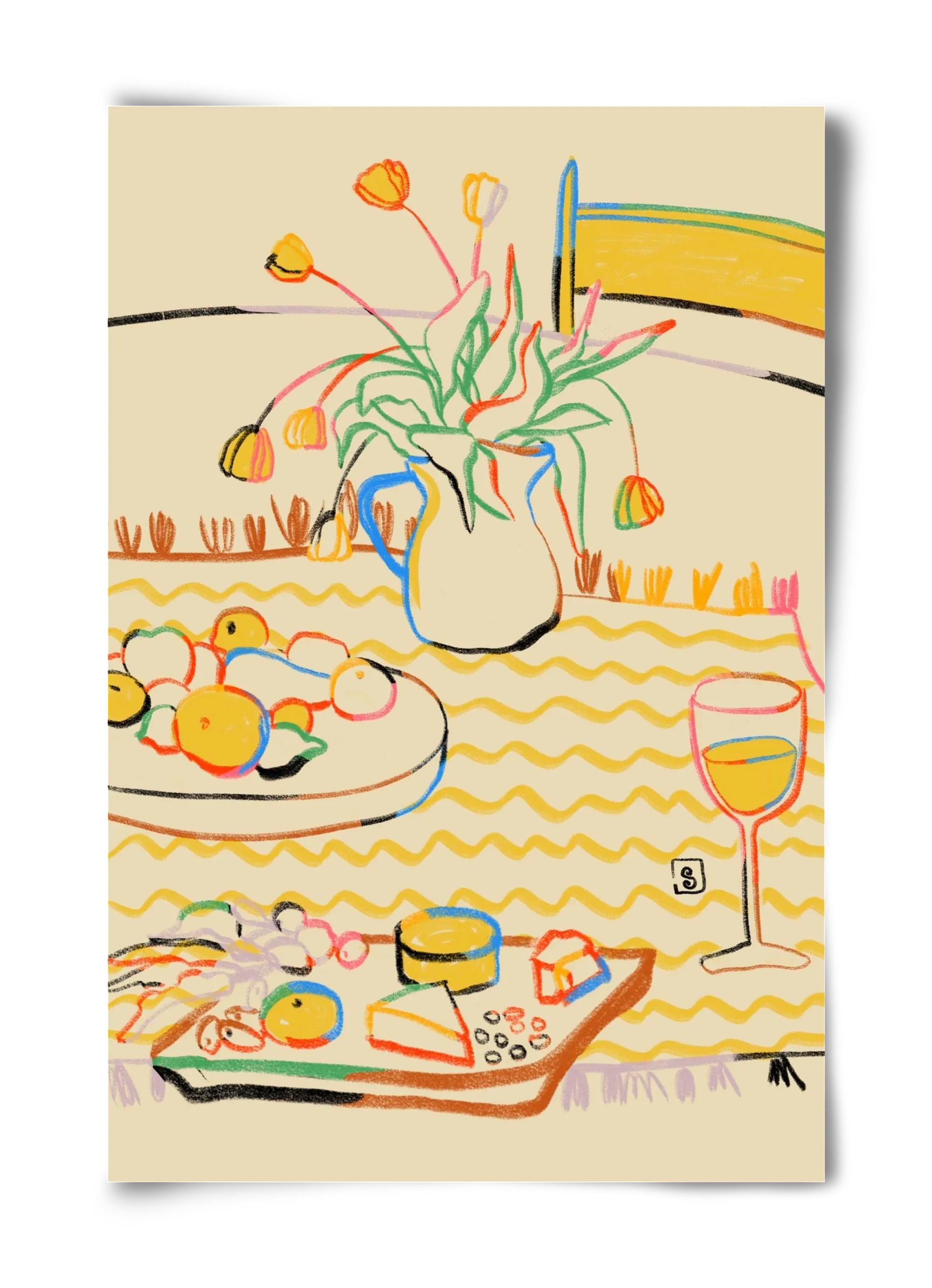 YELLOW TULIPS WINE AND CHEESE - artbridge