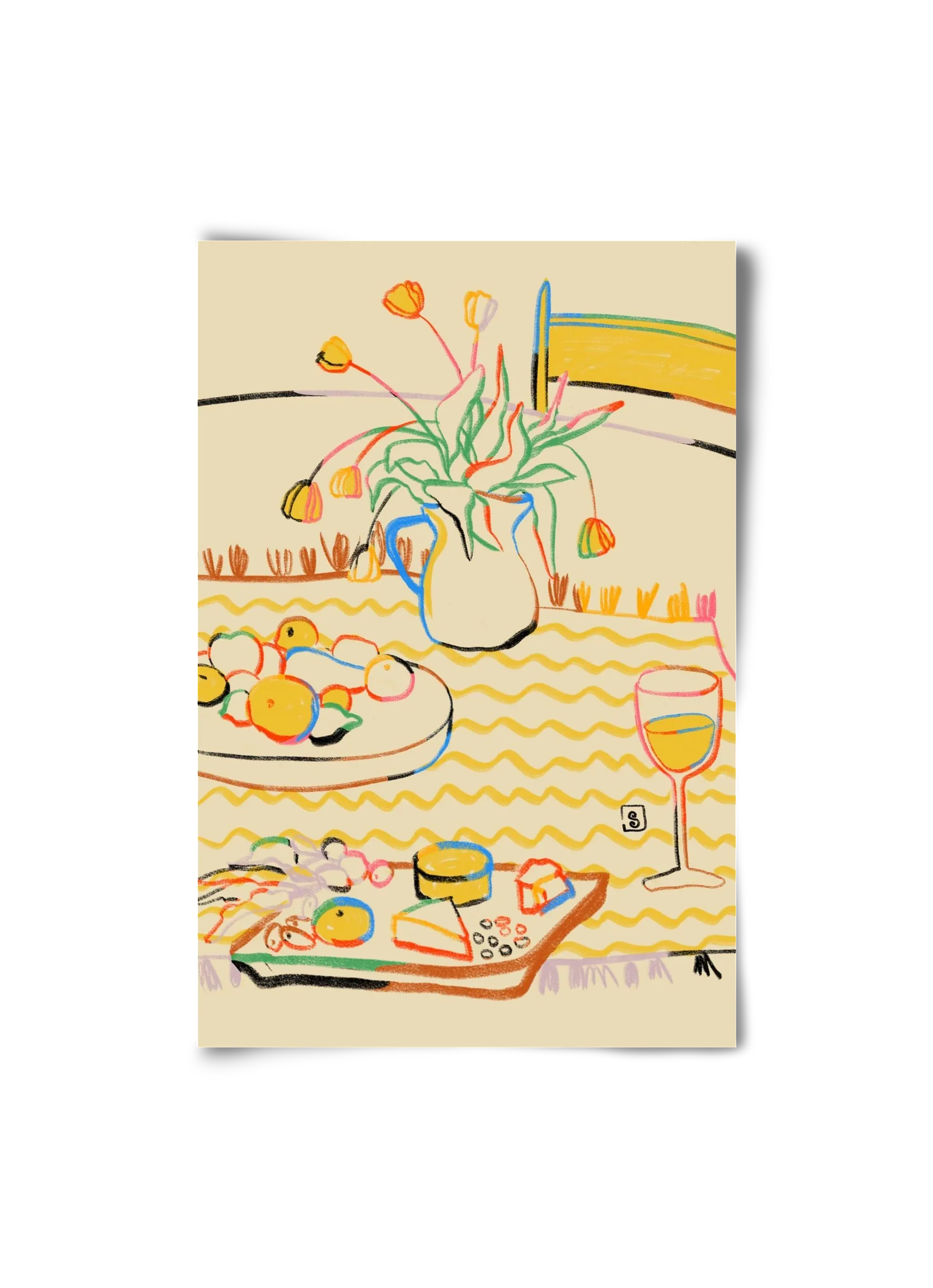 YELLOW TULIPS WINE AND CHEESE - artbridge