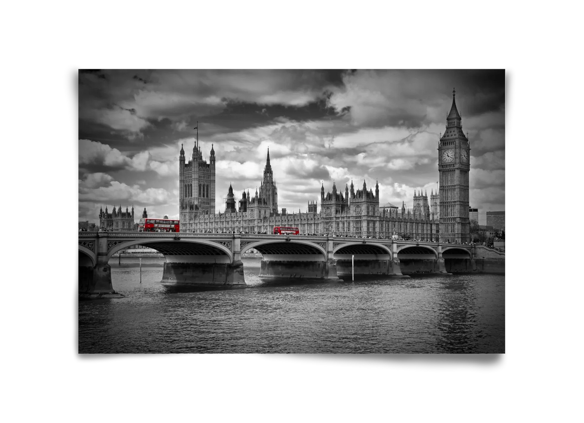LONDON Westminster Bridge and red buses - artbridge