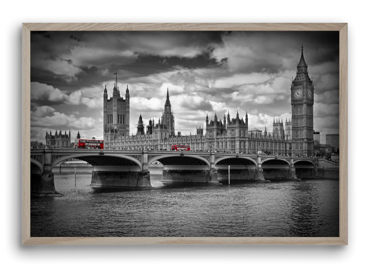 LONDON Westminster Bridge and red buses - artbridge