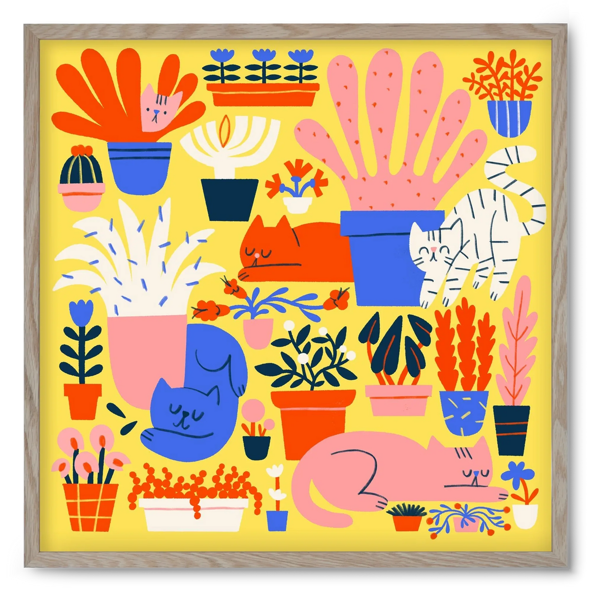 Five cats among flowers - artbridge