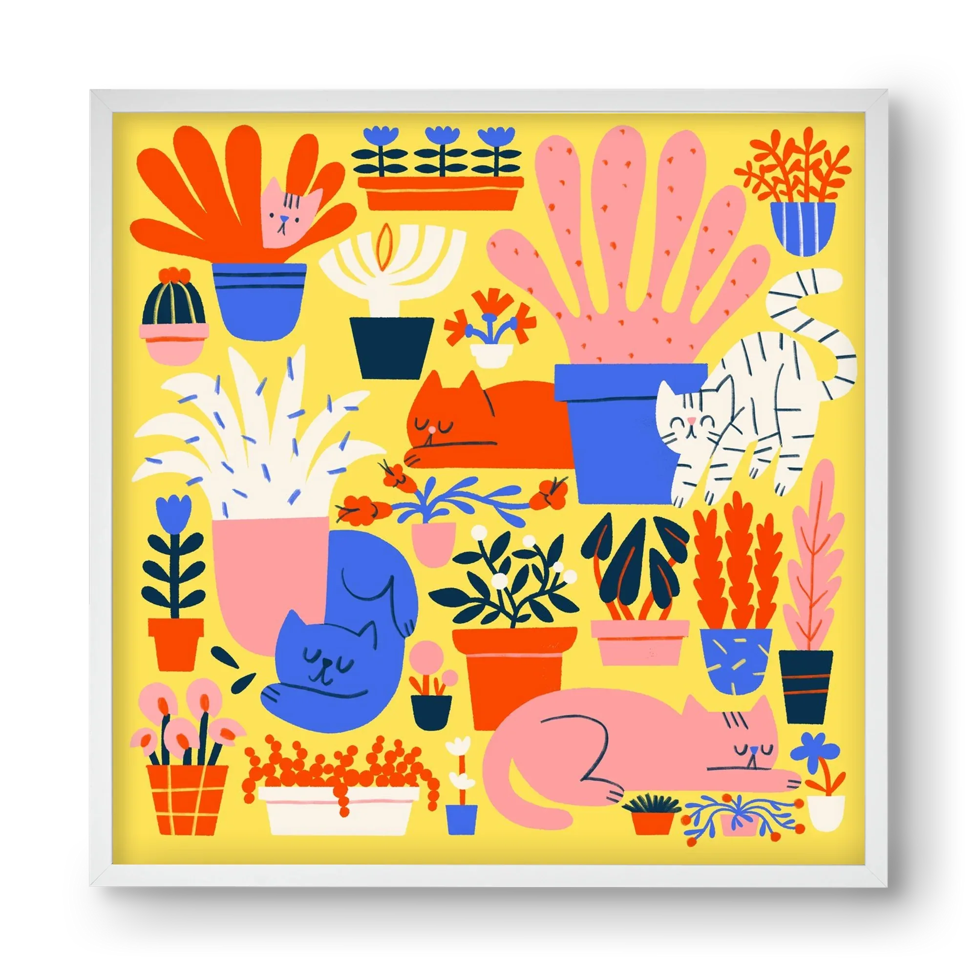 Five cats among flowers - artbridge