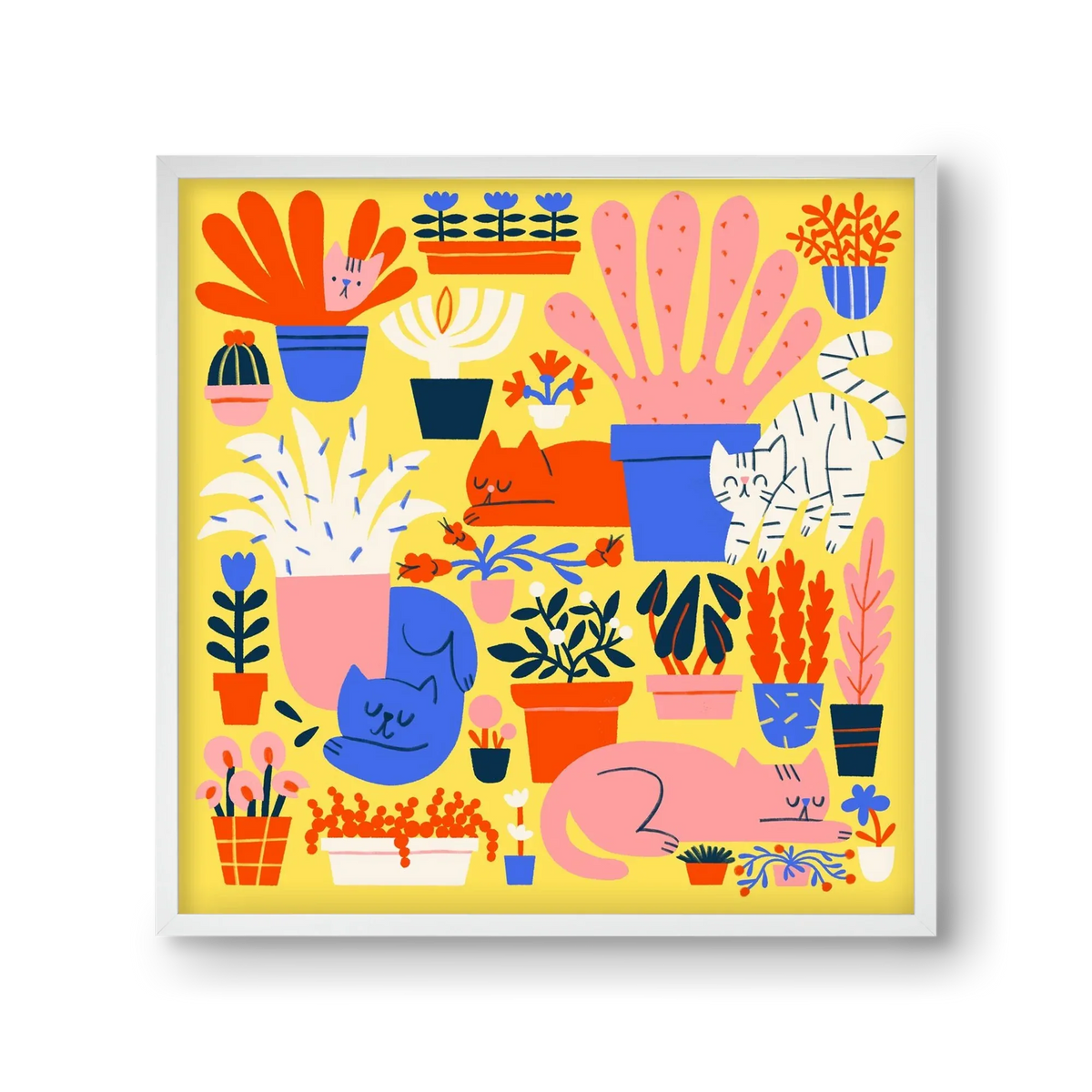 Five cats among flowers - artbridge
