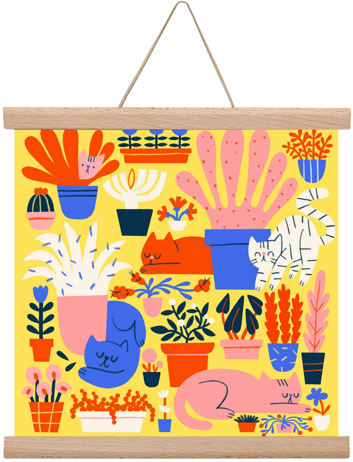 Five cats among flowers - artbridge