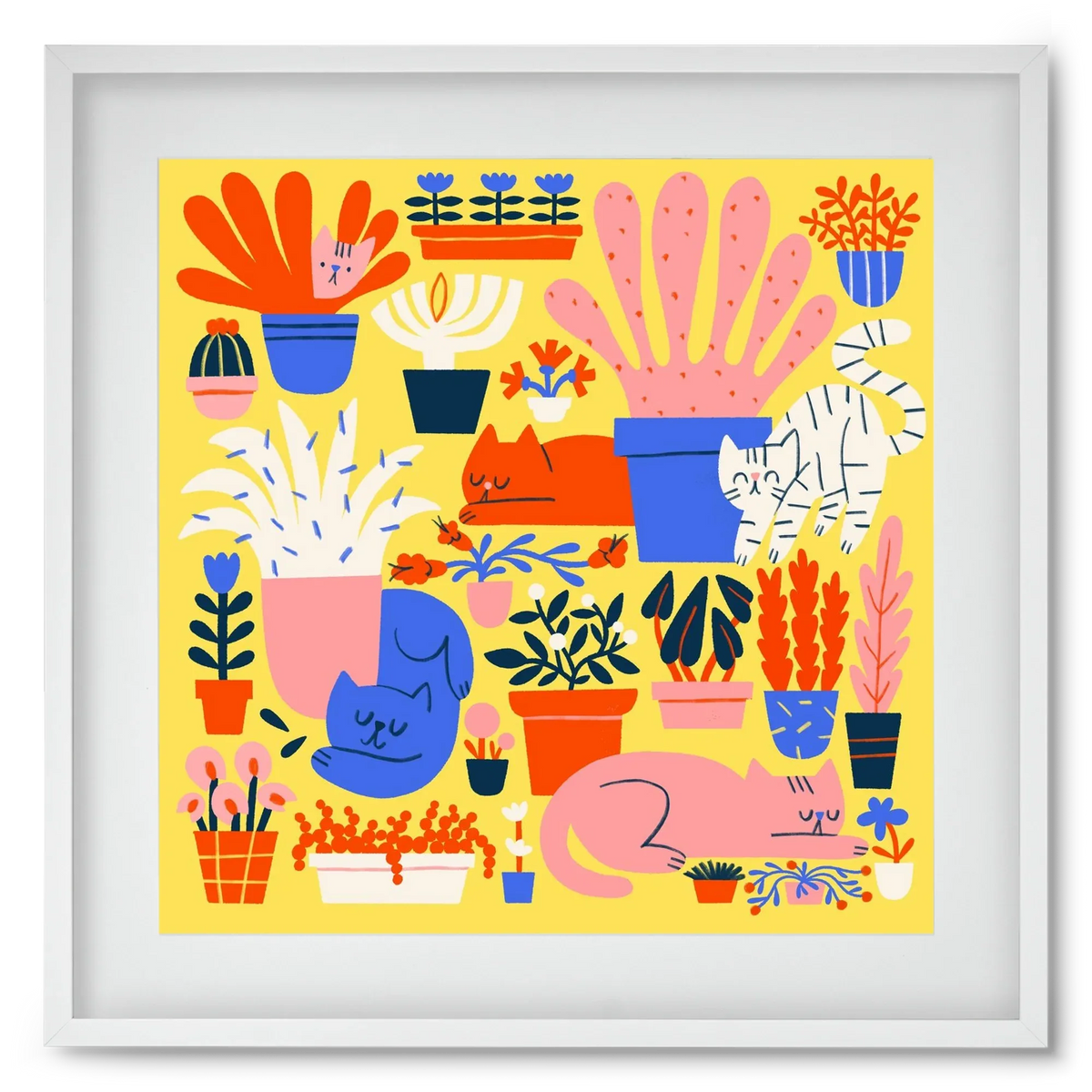 Five cats among flowers - artbridge