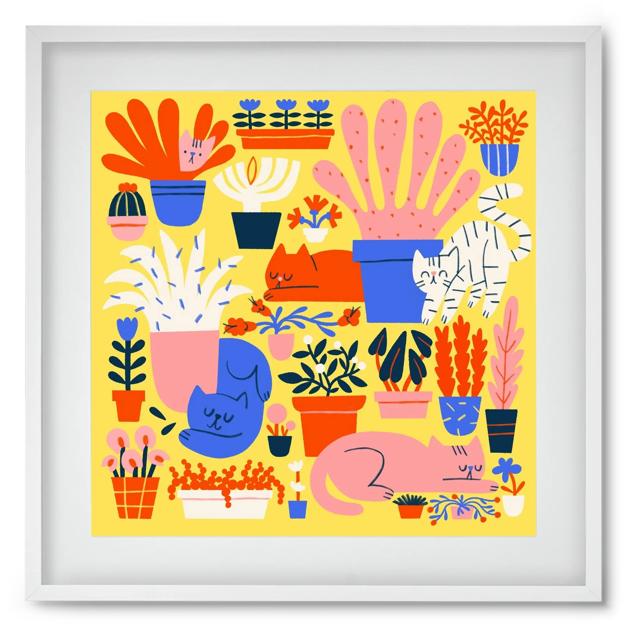 Five cats among flowers - artbridge