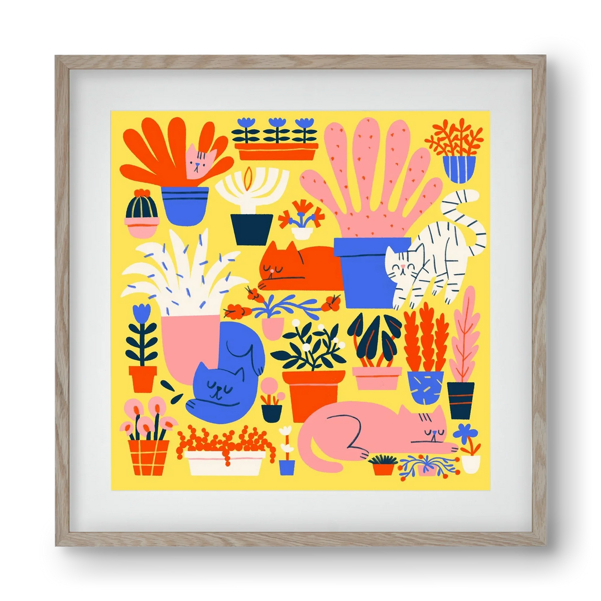 Five cats among flowers - artbridge