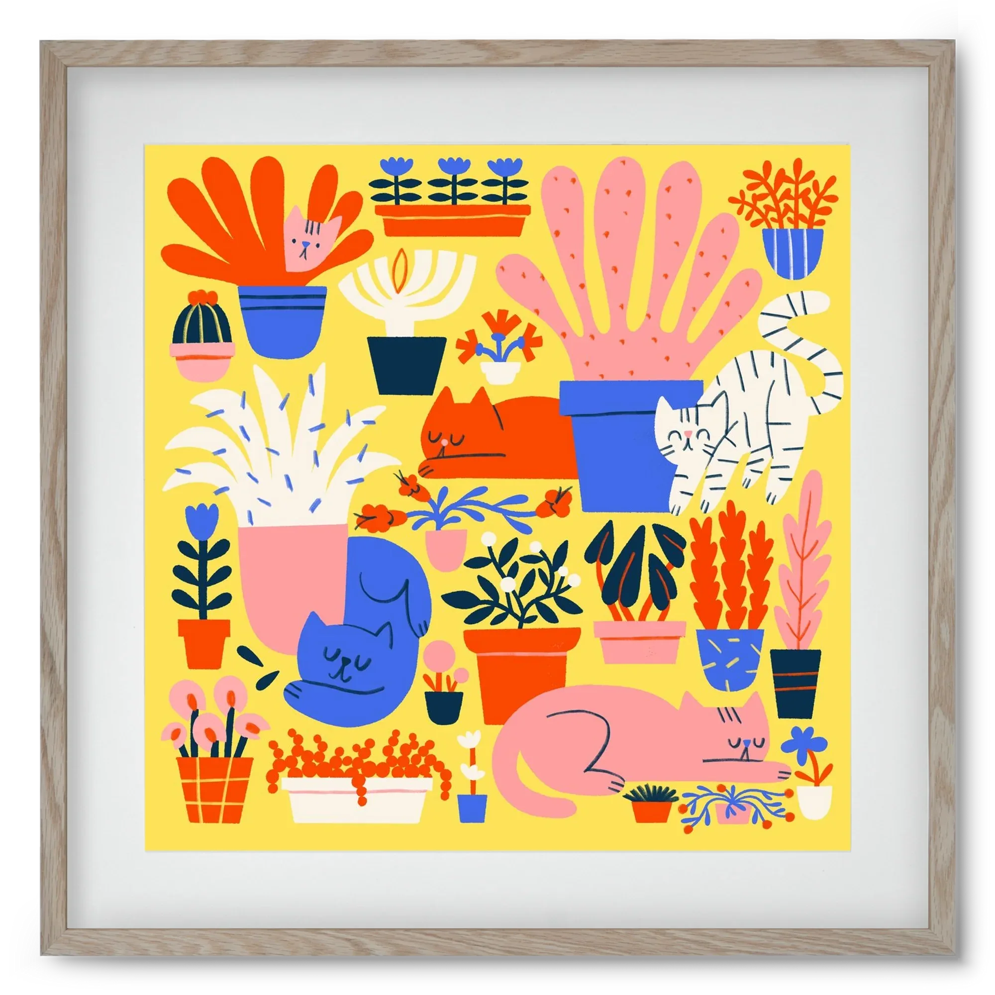 Five cats among flowers - artbridge