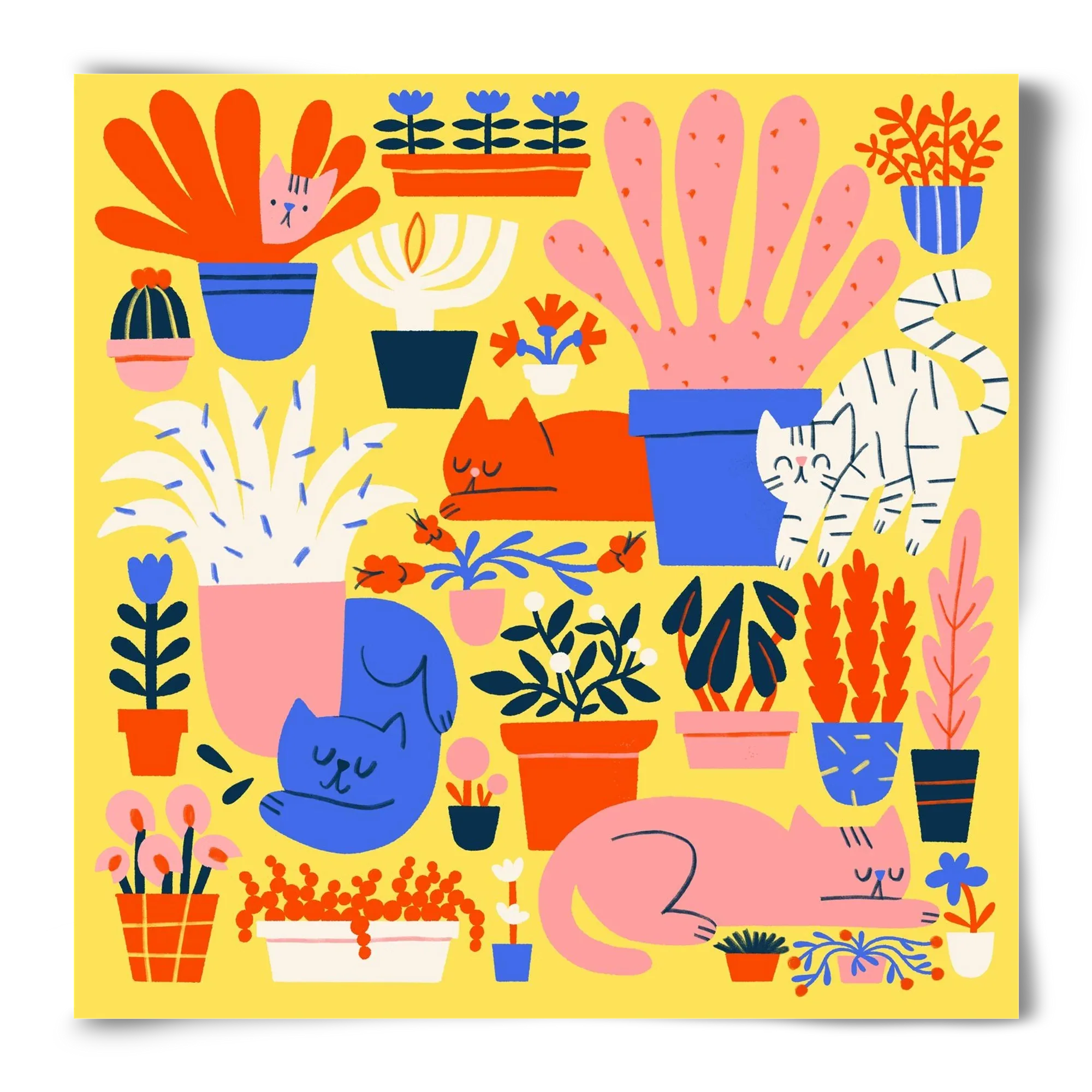 Five cats among flowers - artbridge