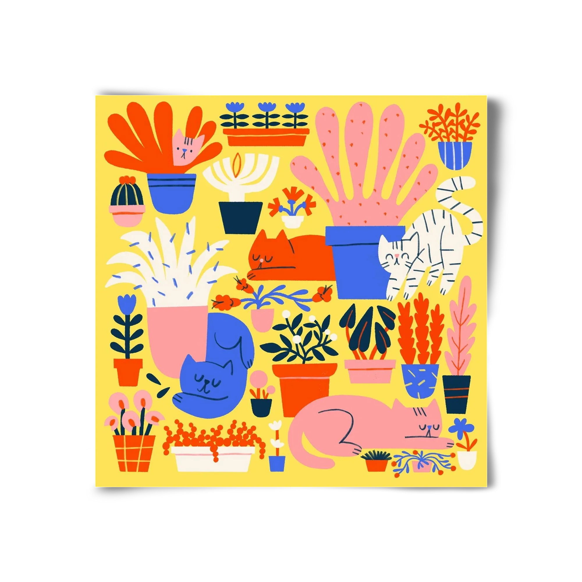 Five cats among flowers - artbridge