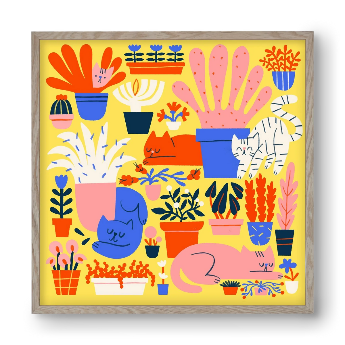 Five cats among flowers - artbridge