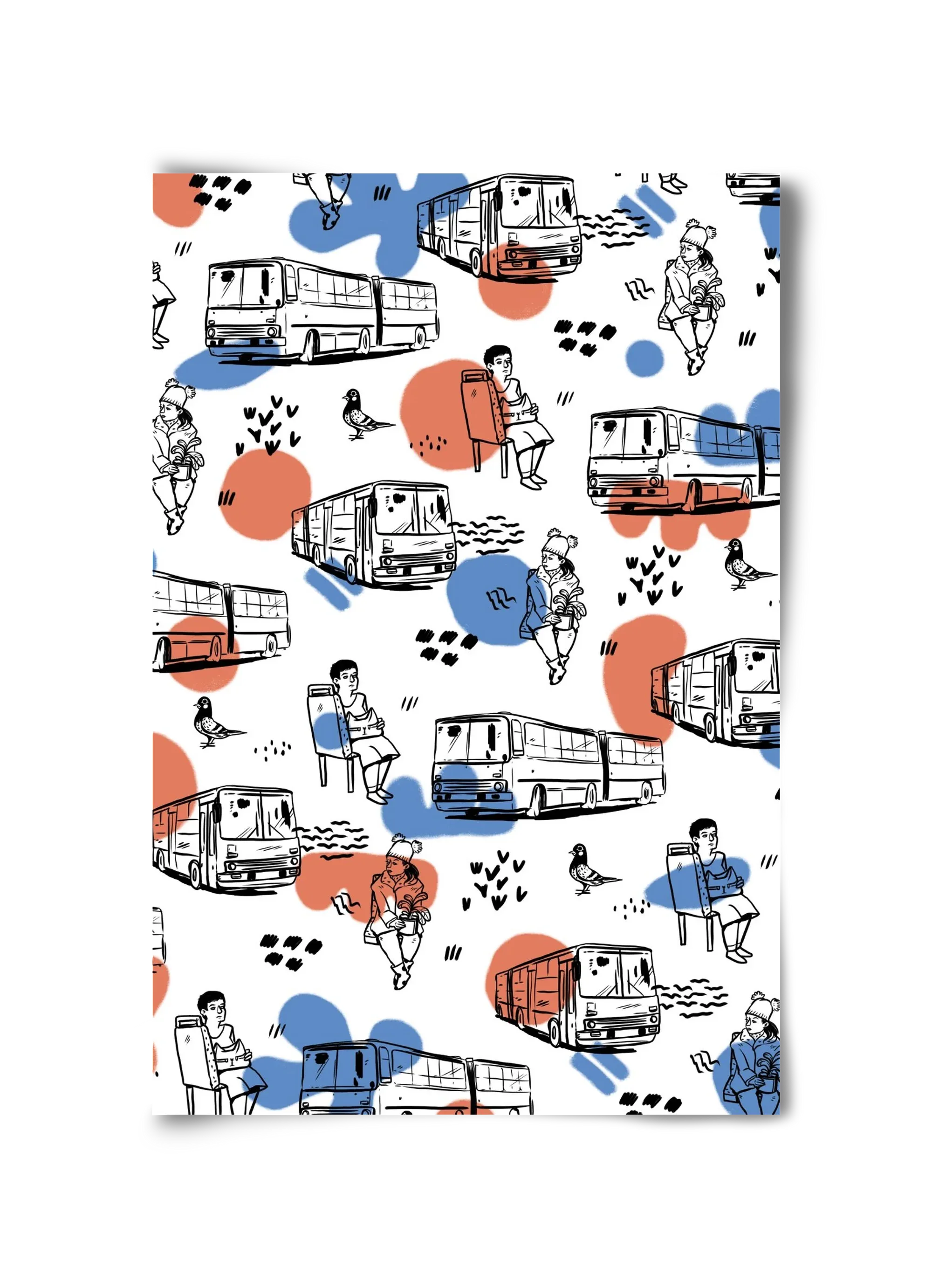 Busz pattern kék-piros - artbridge