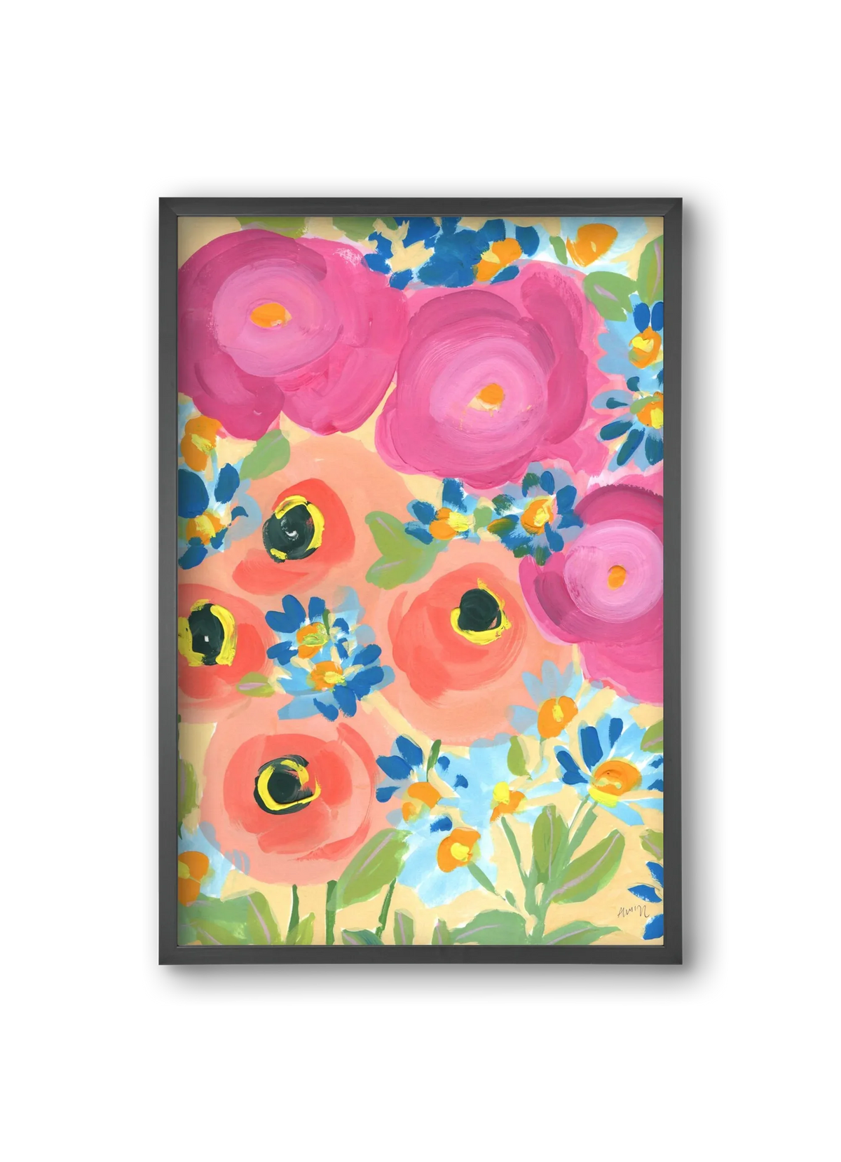 Pink Roses With Coral Anemones - artbridge