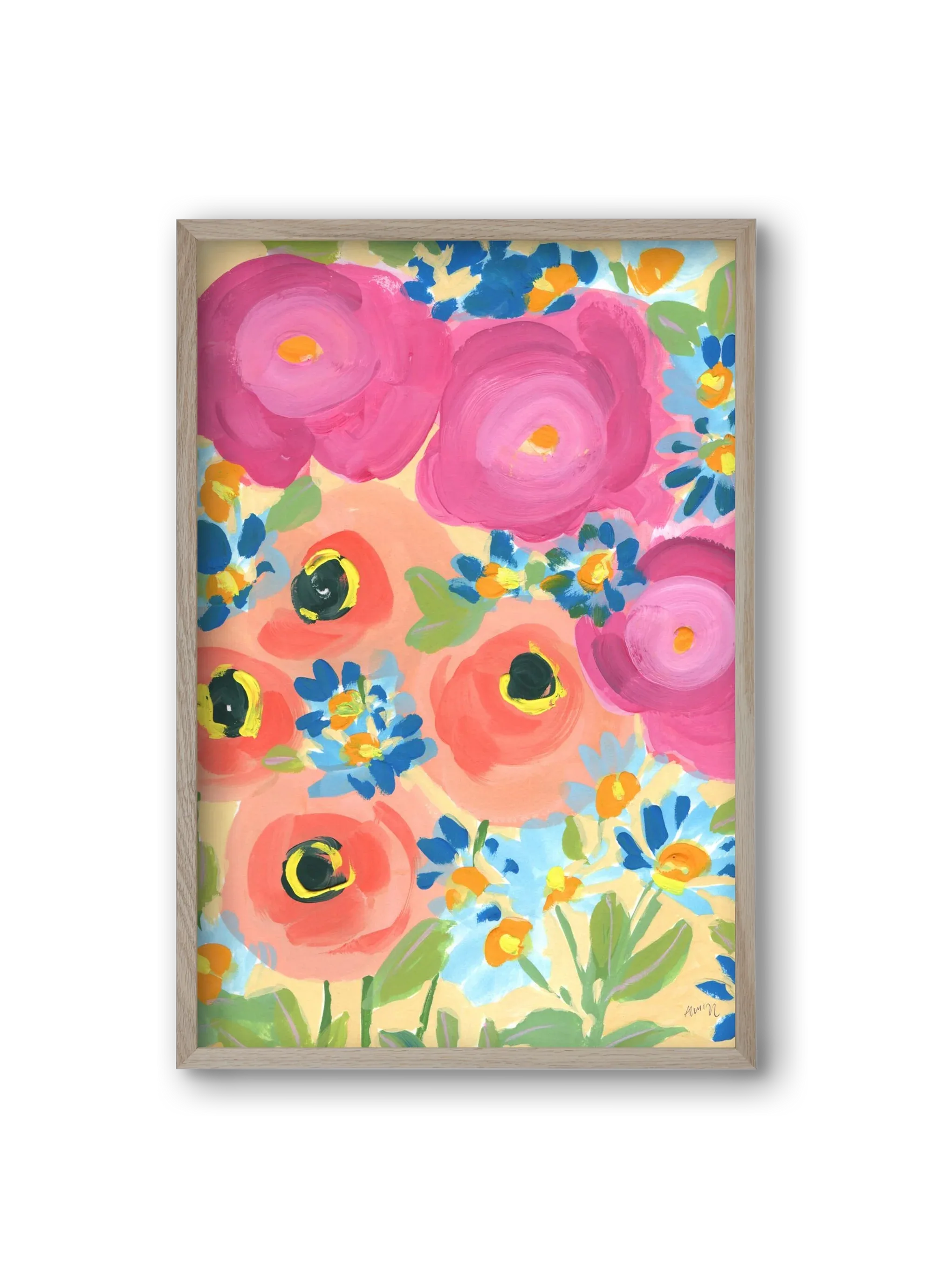 Pink Roses With Coral Anemones - artbridge