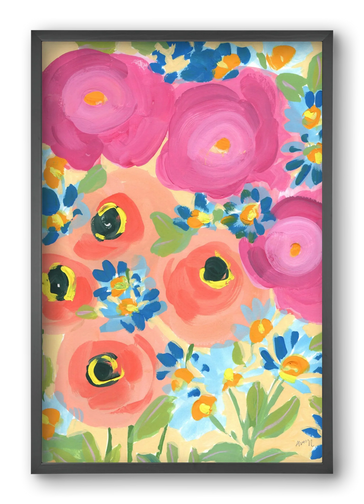 Pink Roses With Coral Anemones - artbridge