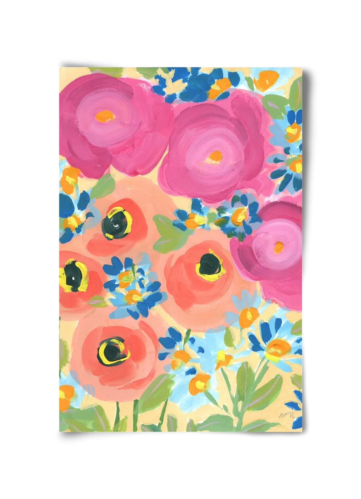 Pink Roses With Coral Anemones - artbridge