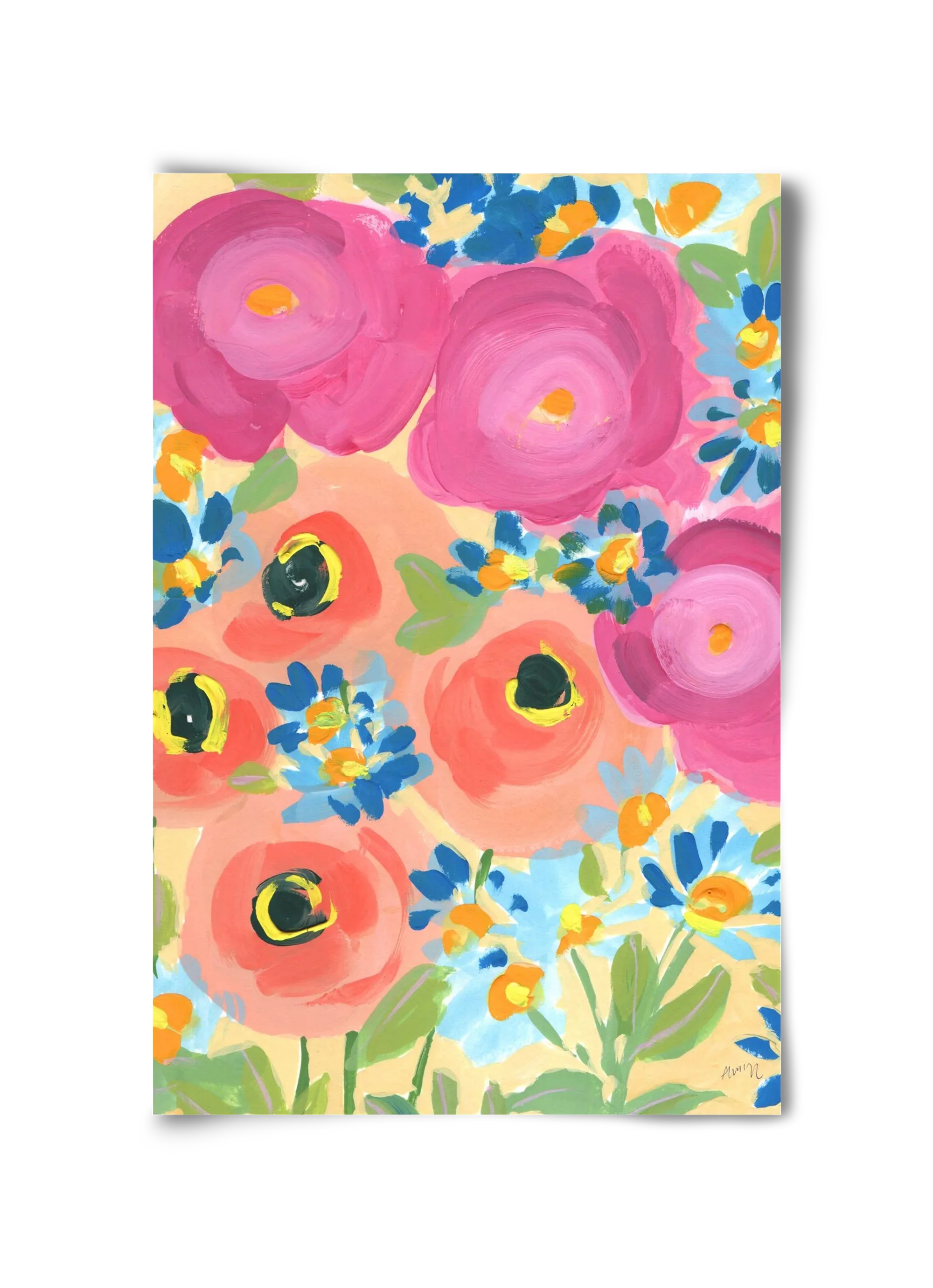 Pink Roses With Coral Anemones - artbridge