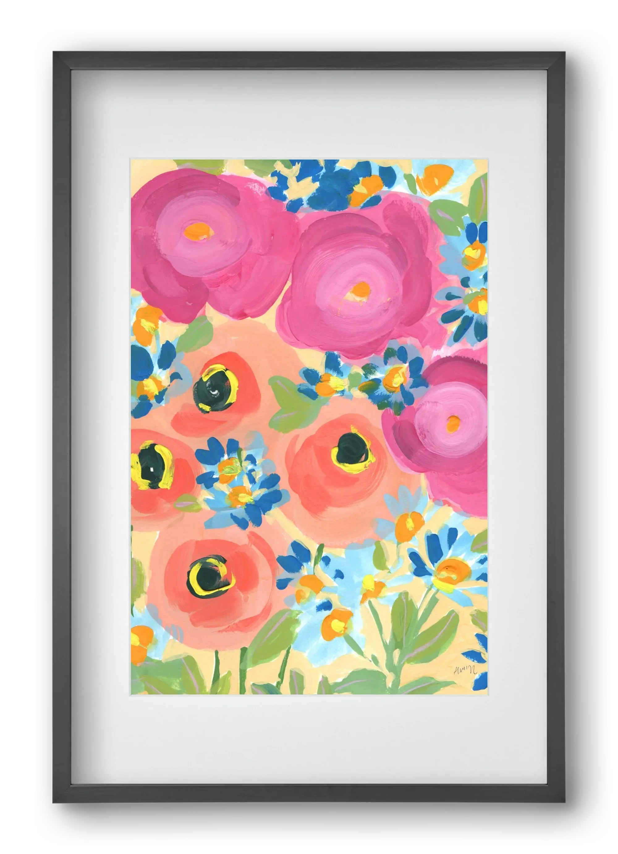 Pink Roses With Coral Anemones - artbridge