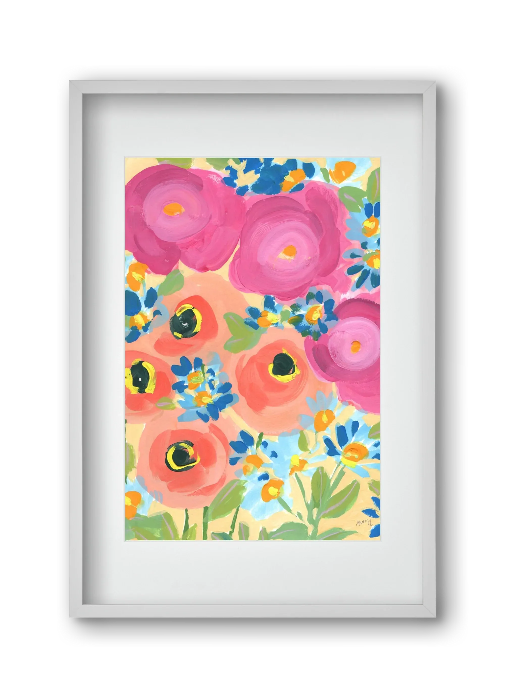 Pink Roses With Coral Anemones - artbridge