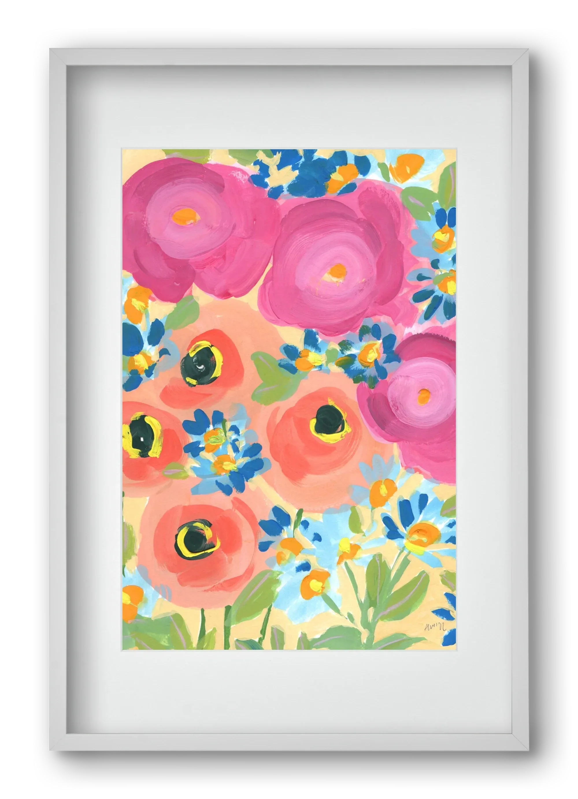 Pink Roses With Coral Anemones - artbridge