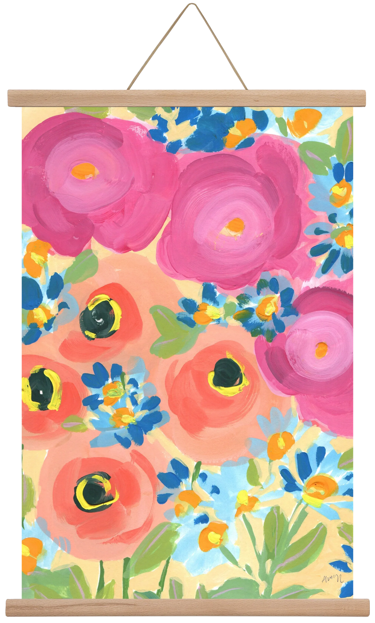 Pink Roses With Coral Anemones - artbridge