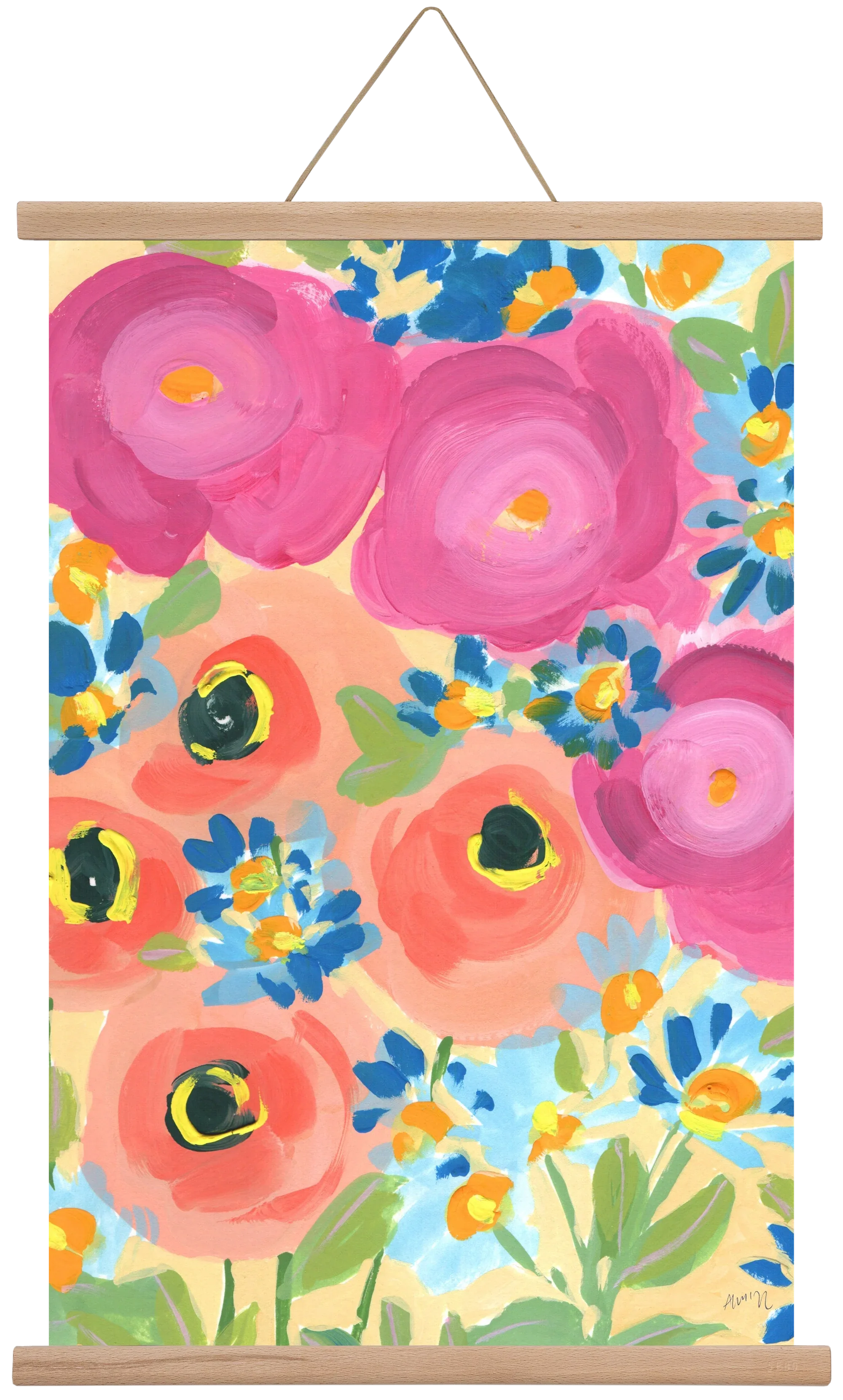 Pink Roses With Coral Anemones - artbridge
