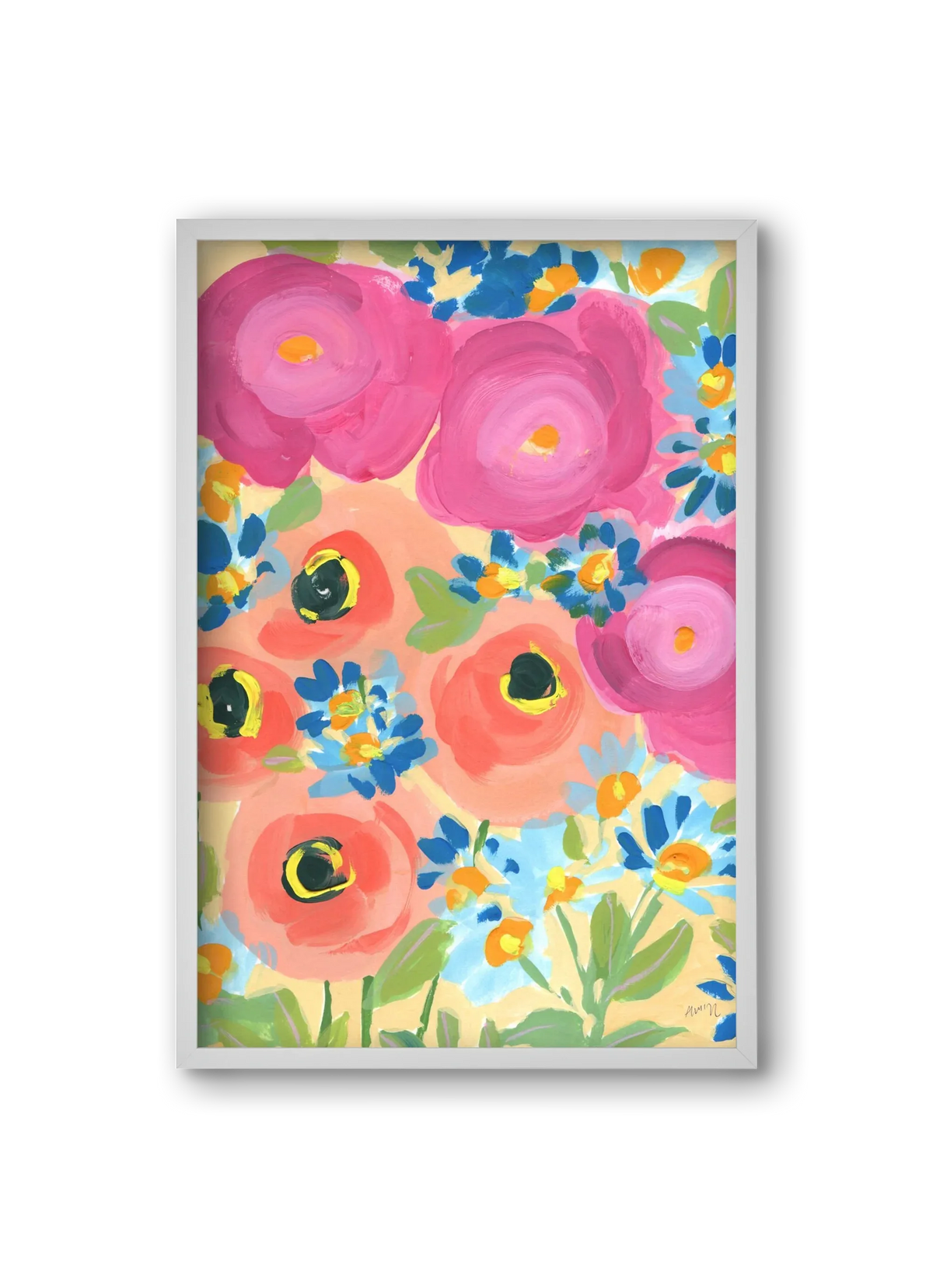 Pink Roses With Coral Anemones - artbridge