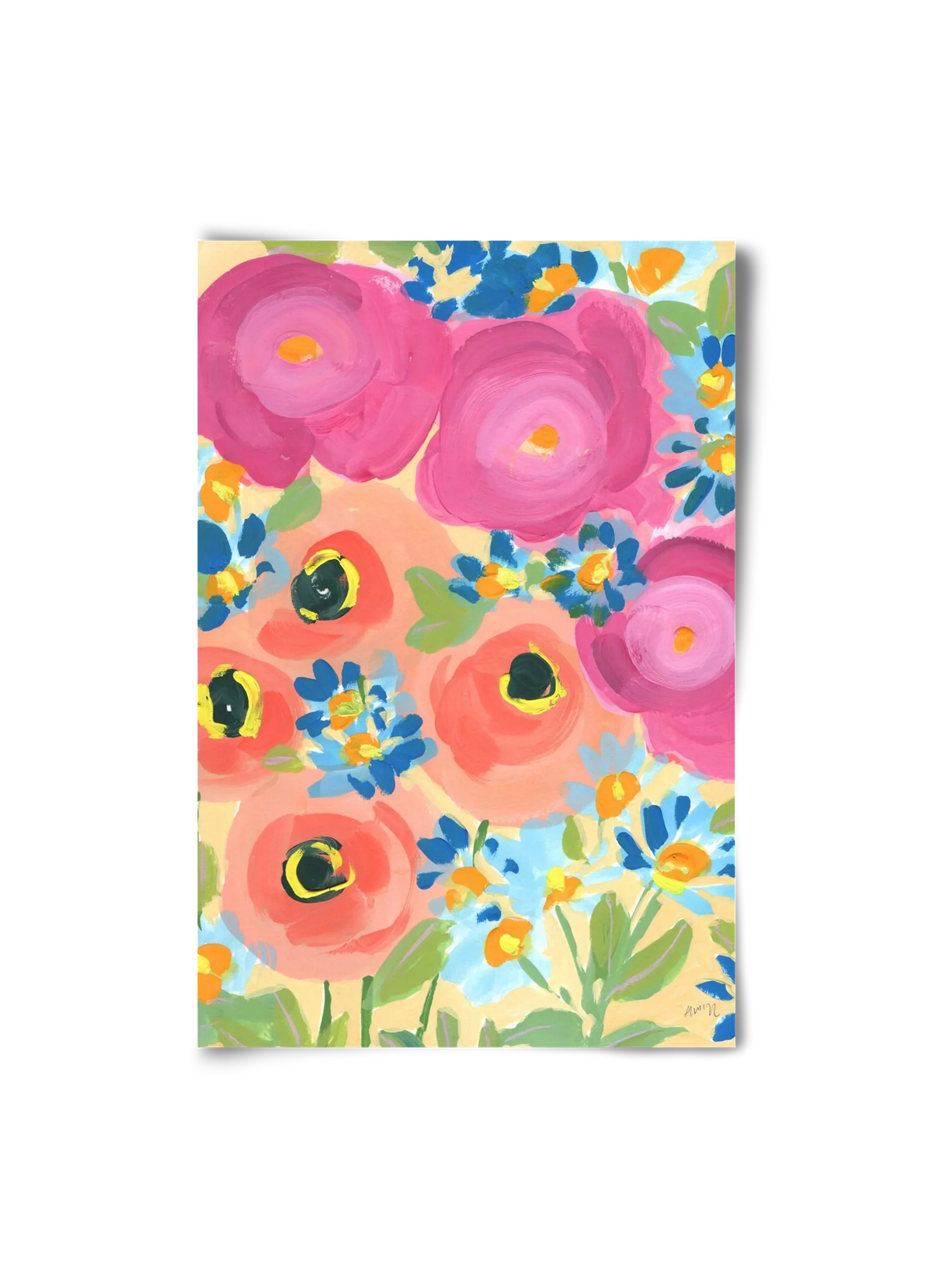 Pink Roses With Coral Anemones - artbridge