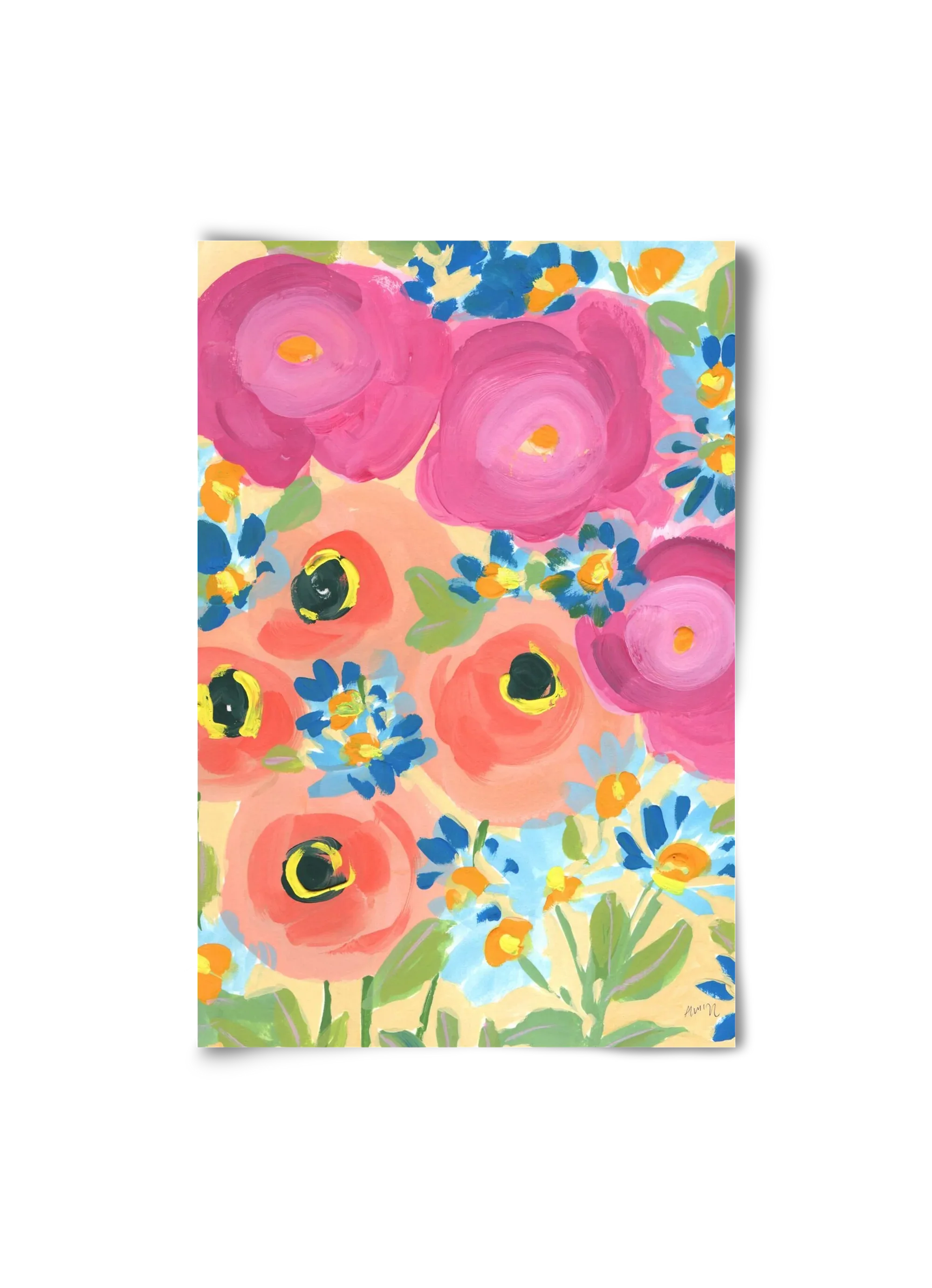 Pink Roses With Coral Anemones - artbridge