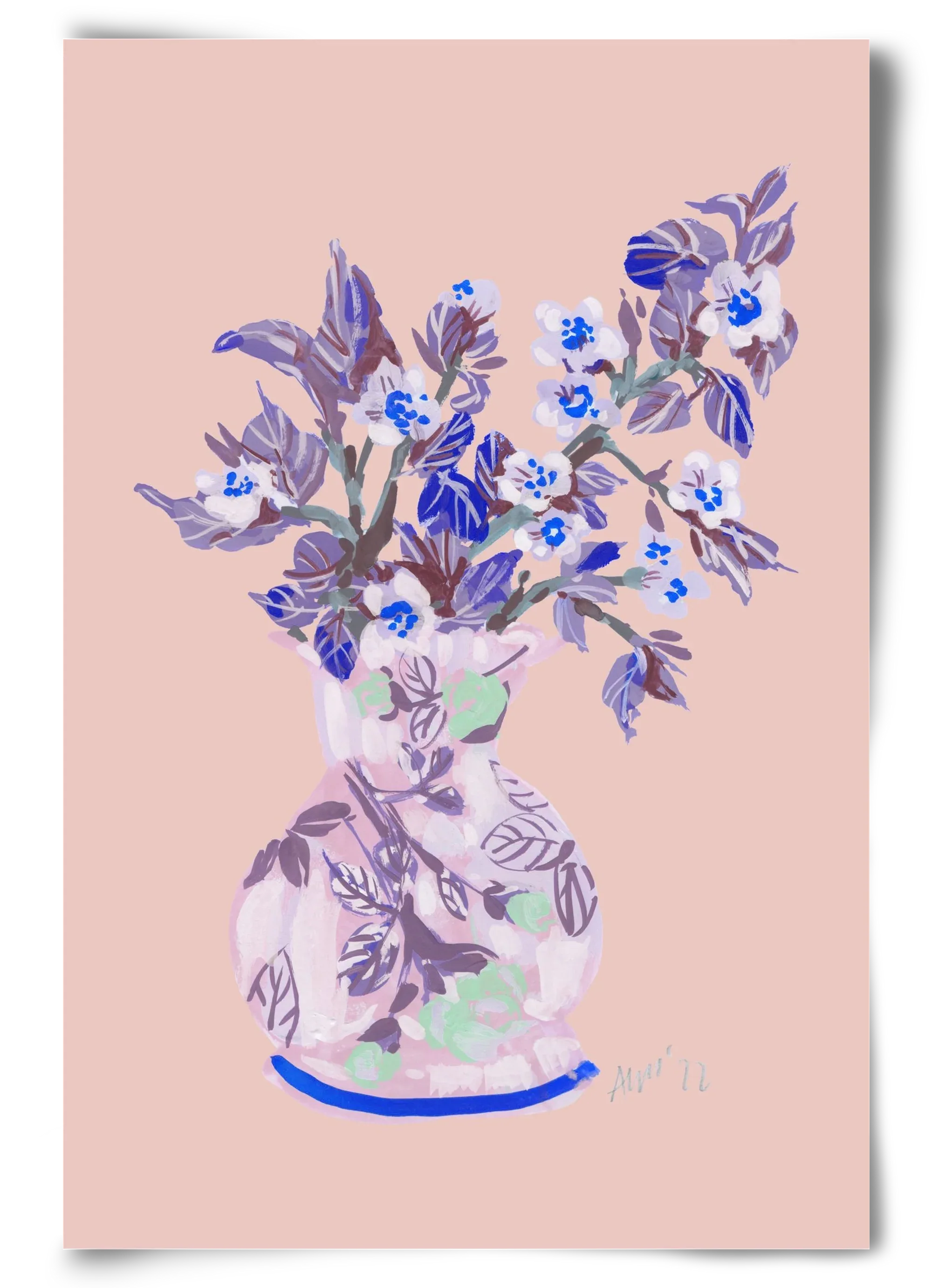 Apple Blossom In Vase- coral - artbridge