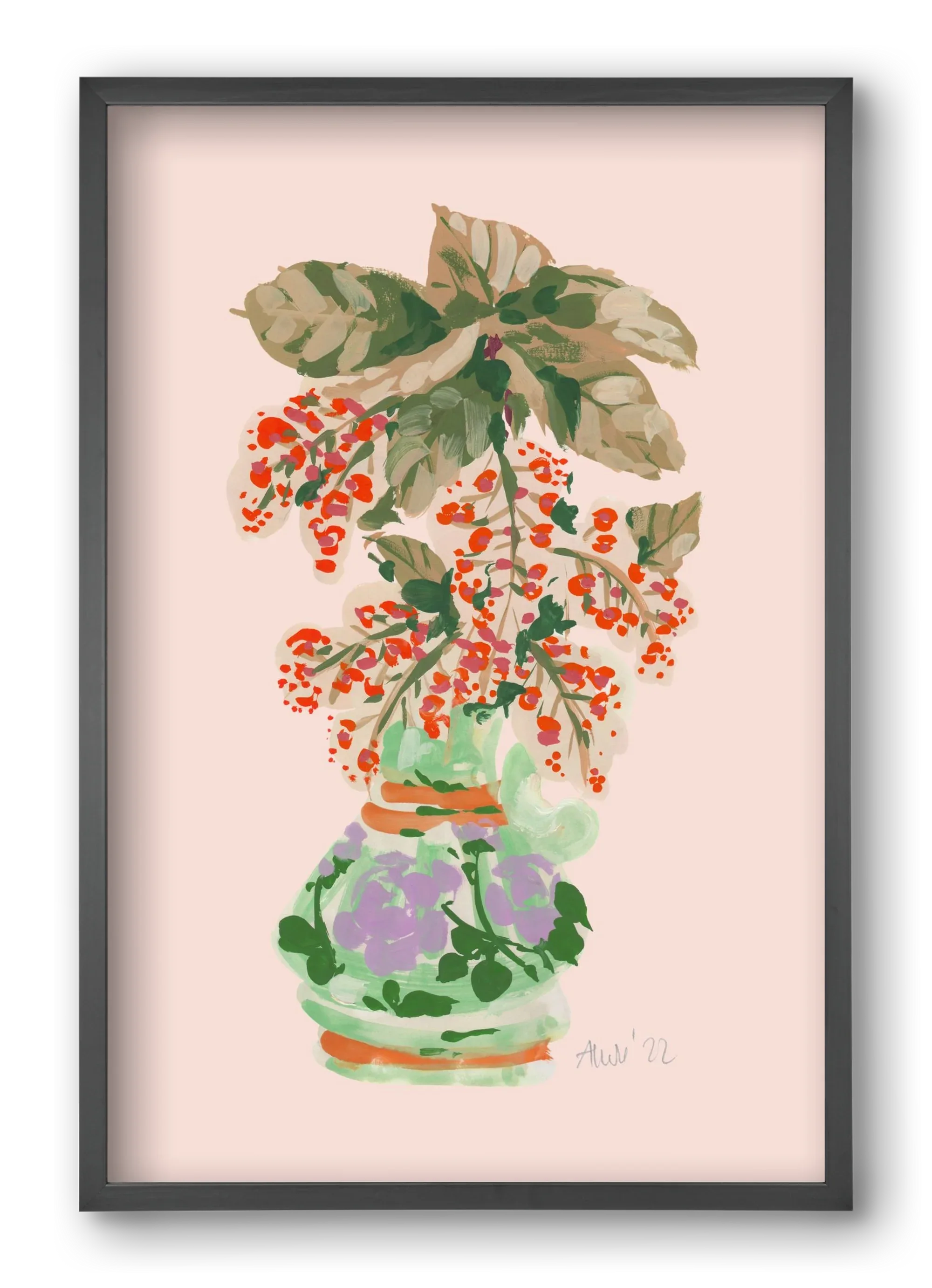 Apple Blossom In Vase- red - artbridge