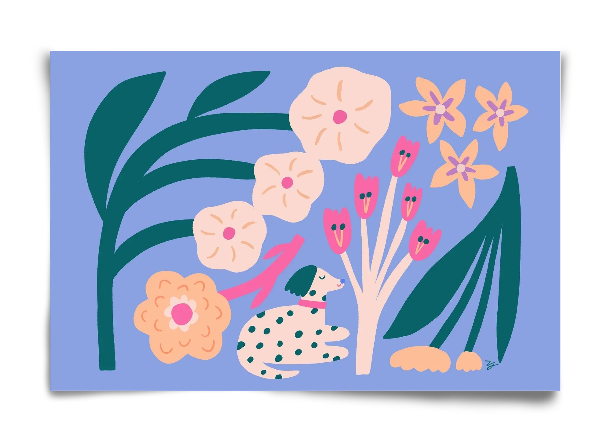 Puppy with Flowers - artbridge