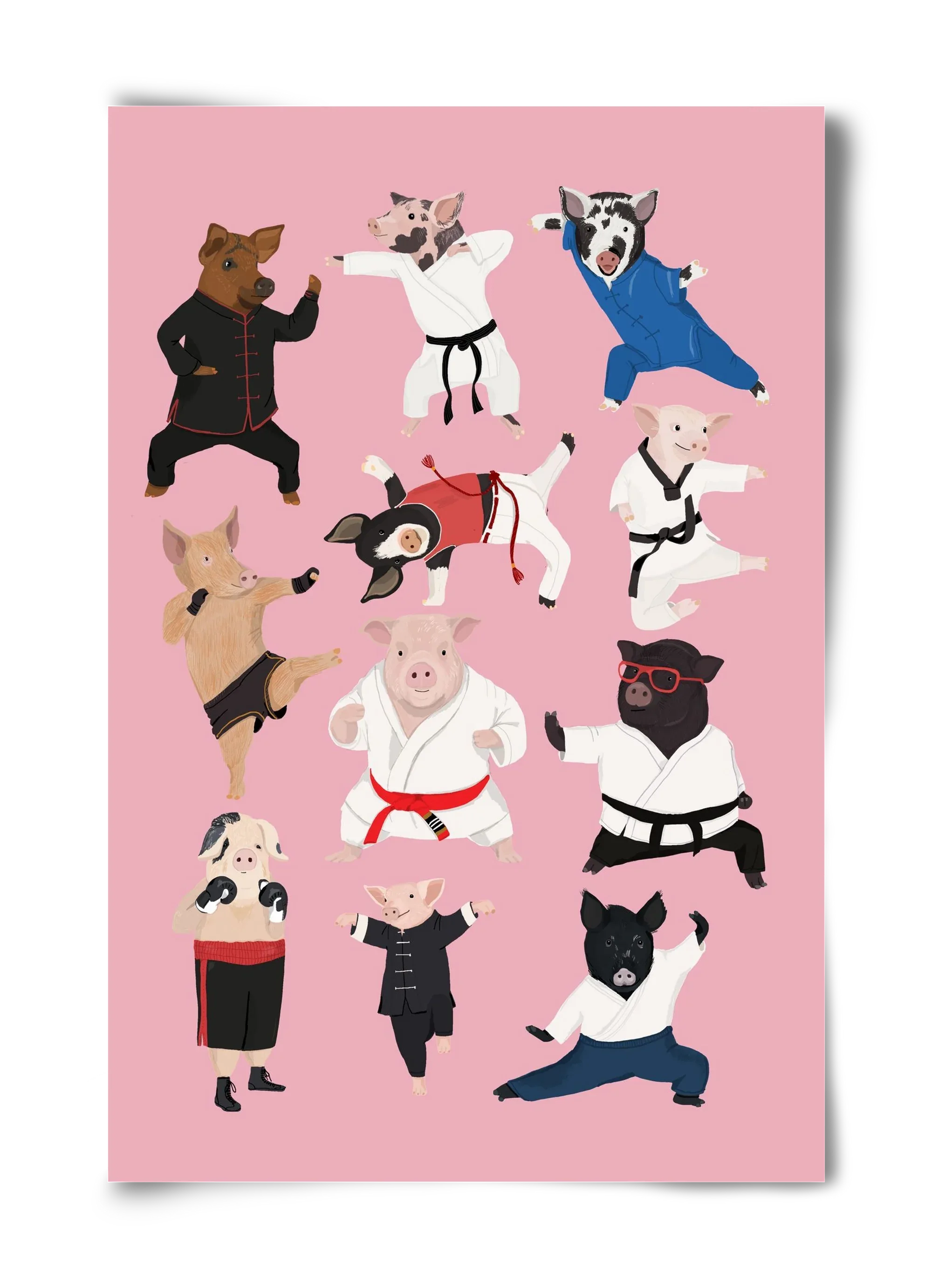 Pigs doing Martial Art - artbridge