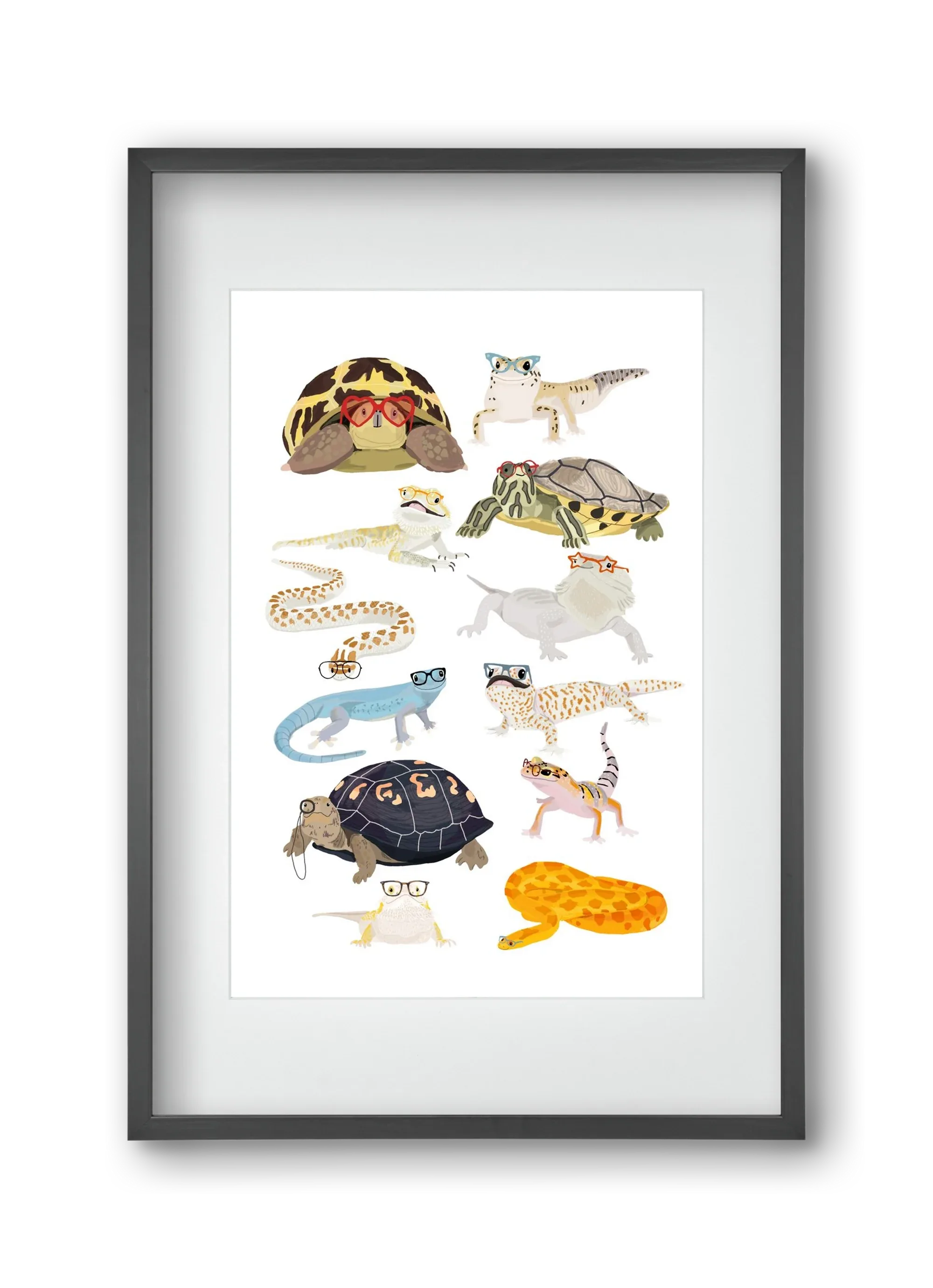 Reptiles in glasses print - artbridge
