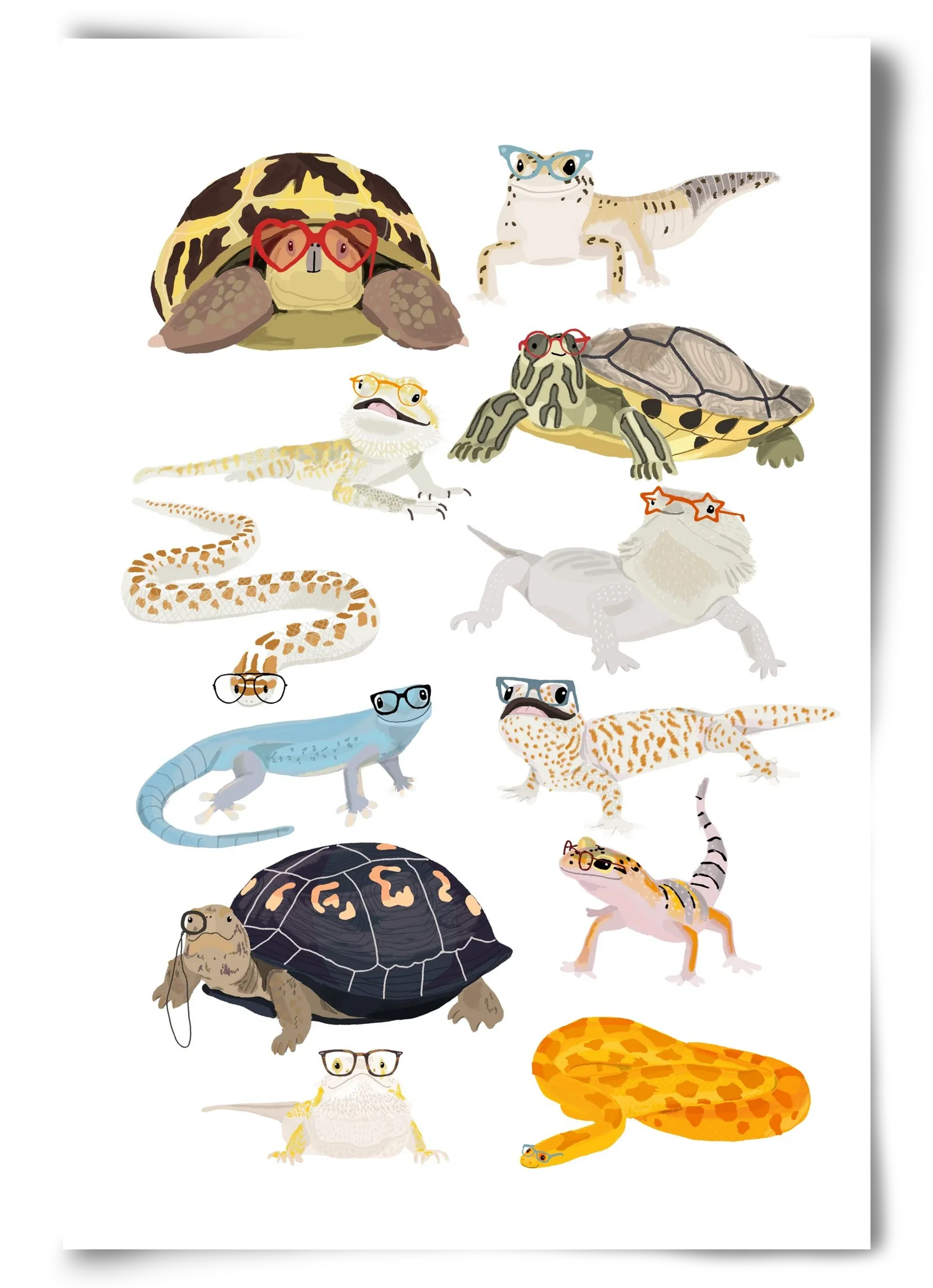 Reptiles in glasses print - artbridge