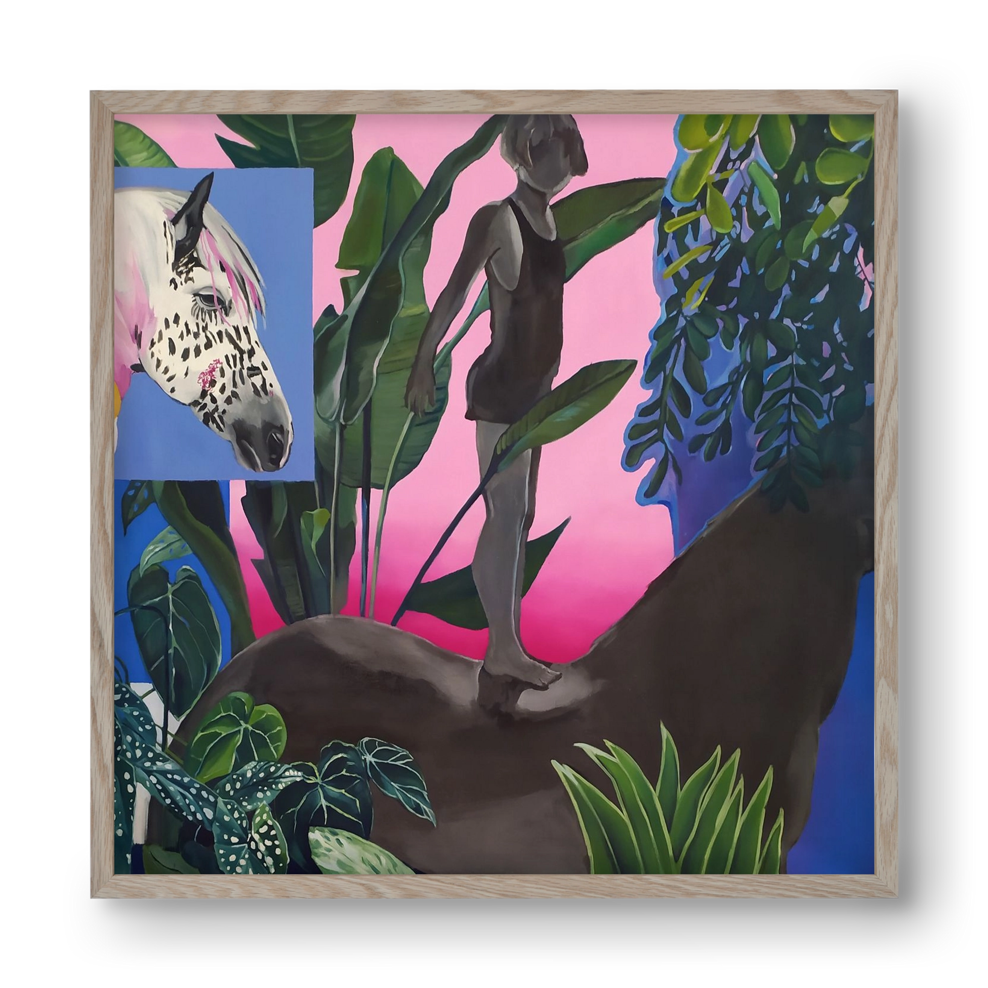 Jungel ló fiú, 40x40 cm (40x40 cm), Tölgy keret