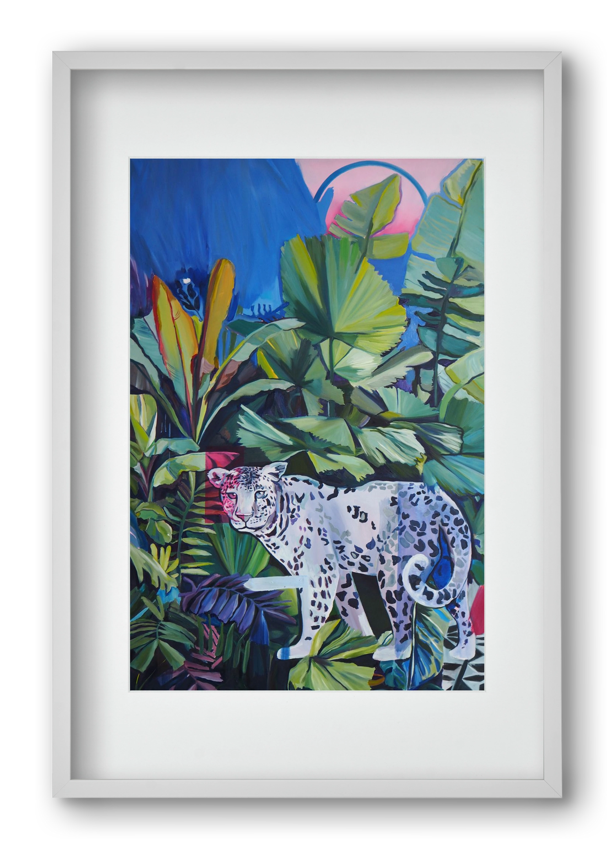Hófehér jaguár, 40x60 cm (30x45 cm), Fehér keret, paszpartuval