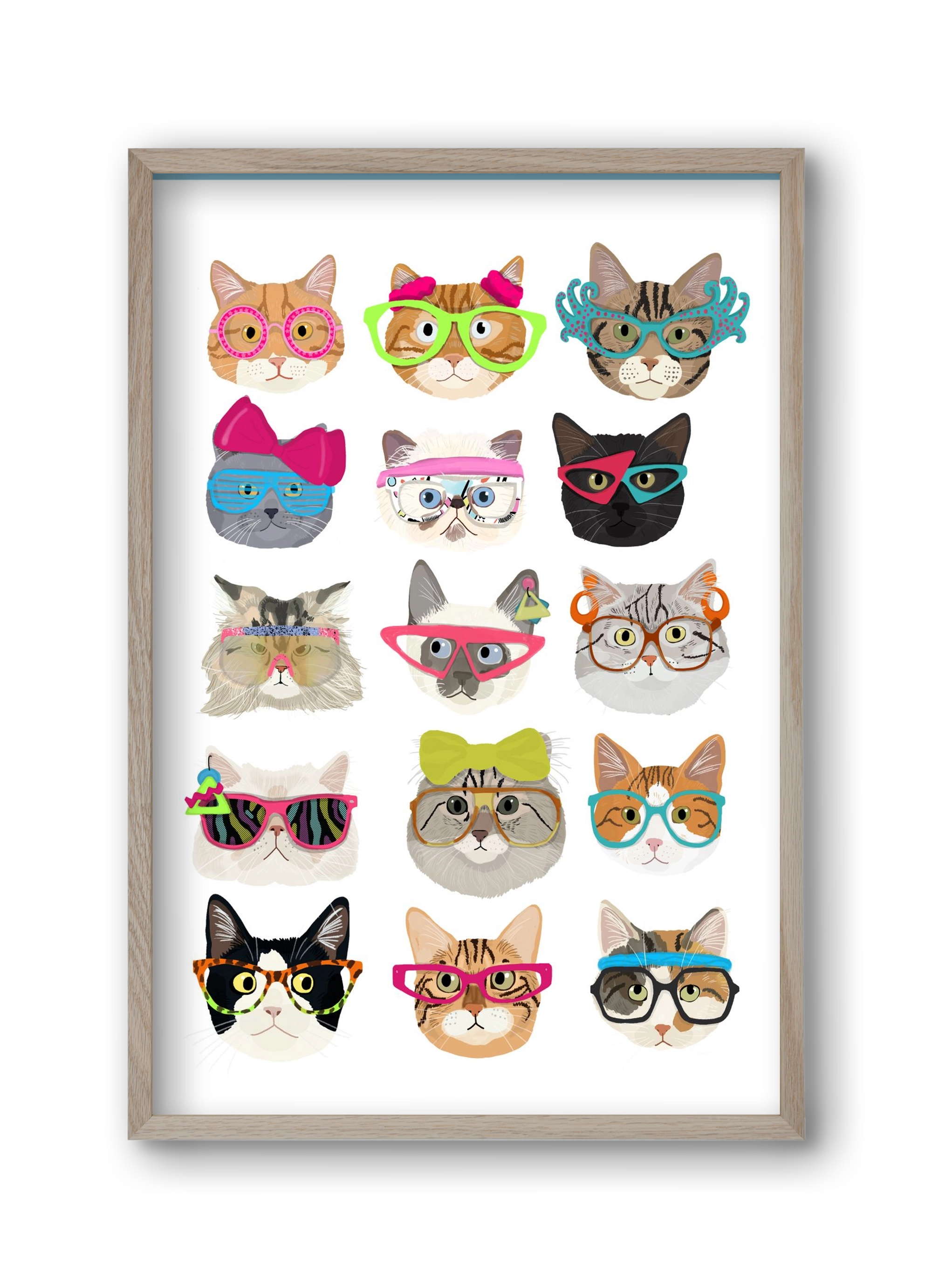 Cats in glasses 1980's , 30x45 cm (30x45 cm), Tölgy keret