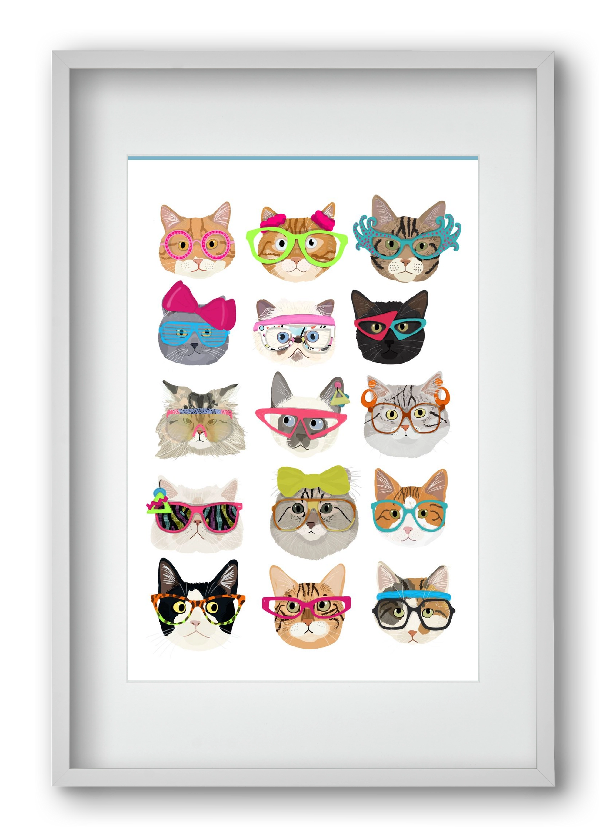Cats in glasses 1980's , 40x60 cm (30x45 cm), Fehér keret, paszpartuval