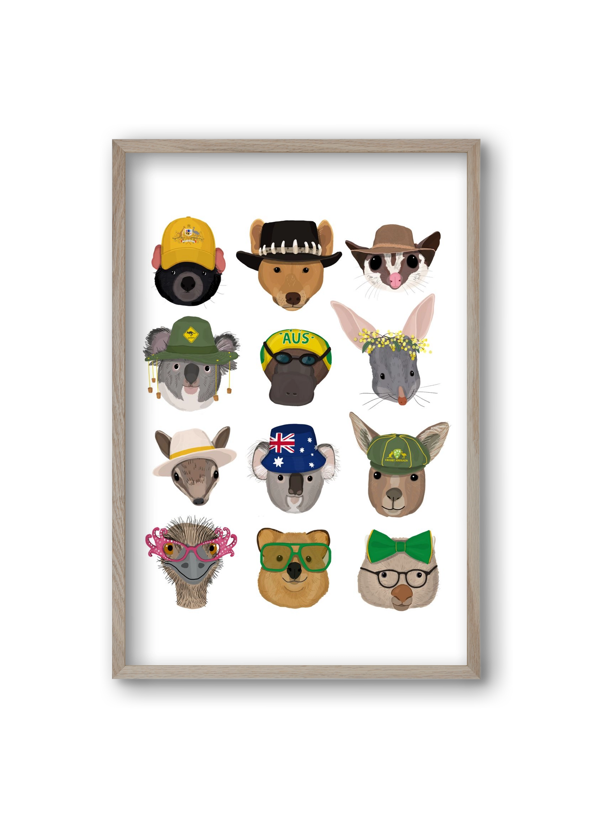 Animals of the planet Australia, 20x30 cm (20x30 cm), Tölgy keret