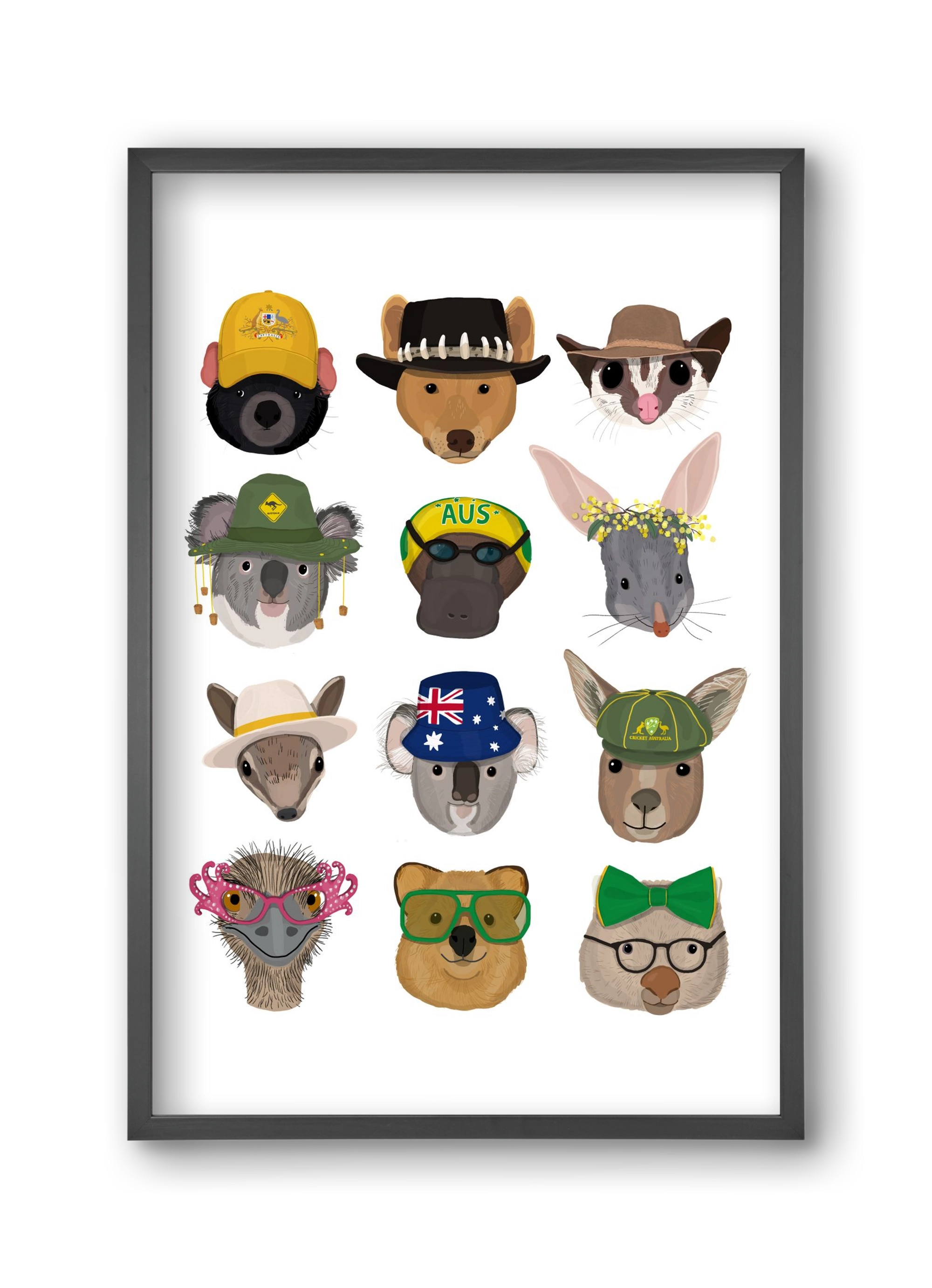 Animals of the planet Australia, 30x45 cm (30x45 cm), Fekete keret
