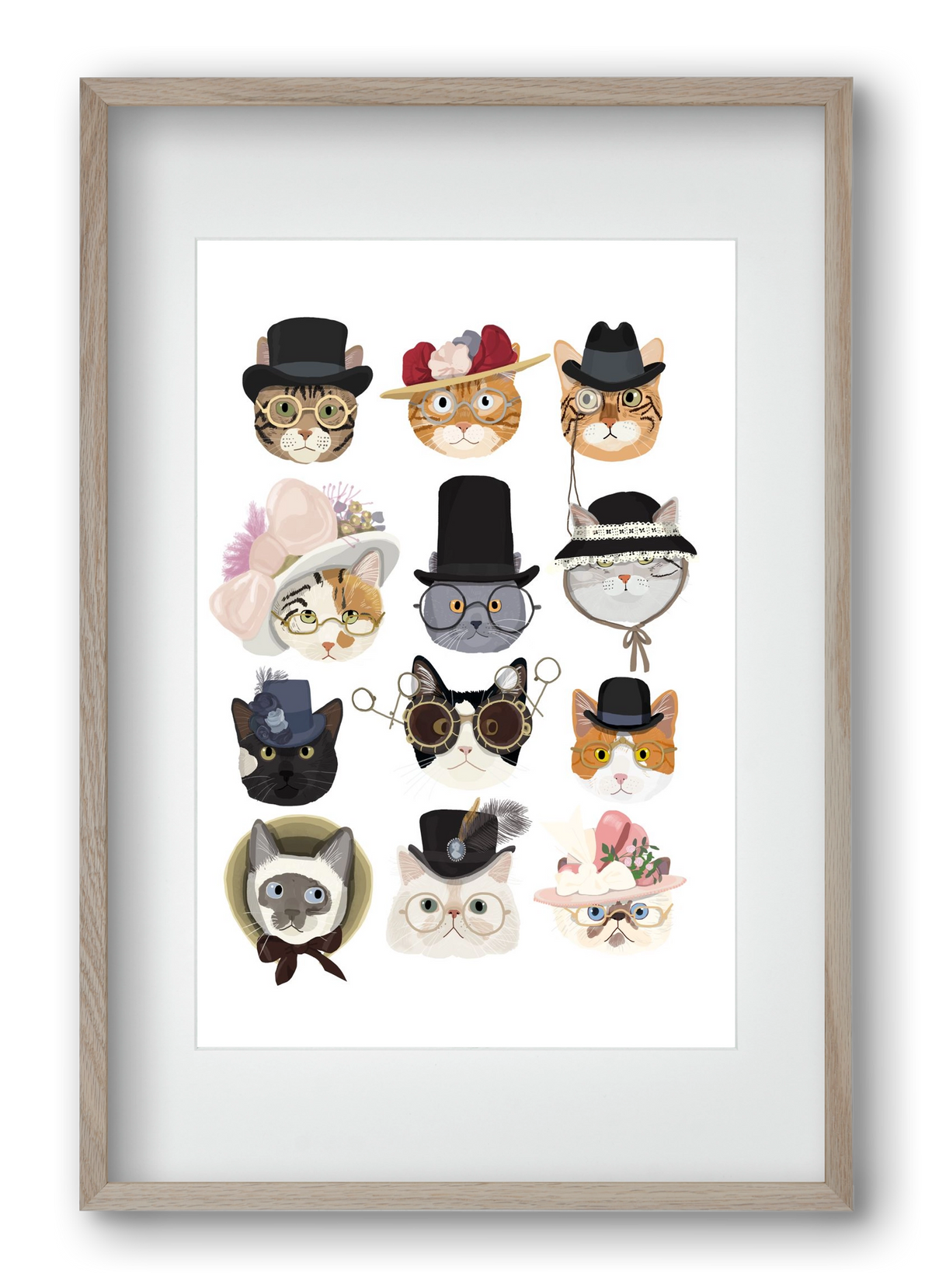 Cats in glasses 1900's, 40x60 cm (30x45 cm), Tölgy keret, paszpartuval