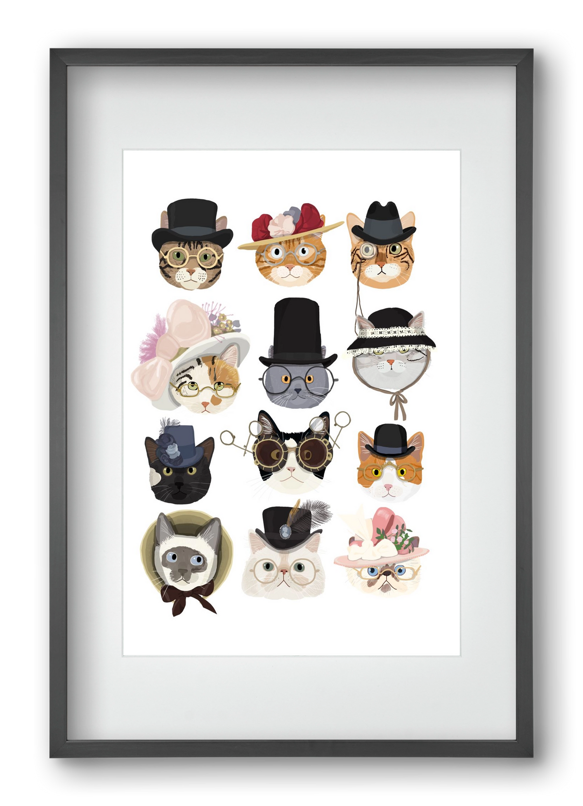 Cats in glasses 1900's, 40x60 cm (30x45 cm), Fekete keret, paszpartuval