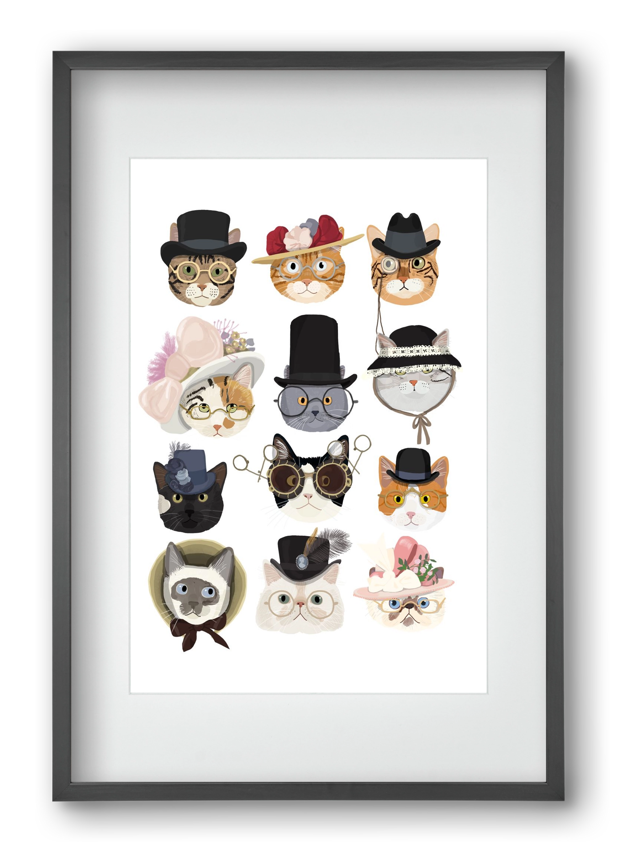 Cats in glasses 1900's, 40x60 cm (30x45 cm), Fekete keret, paszpartuval