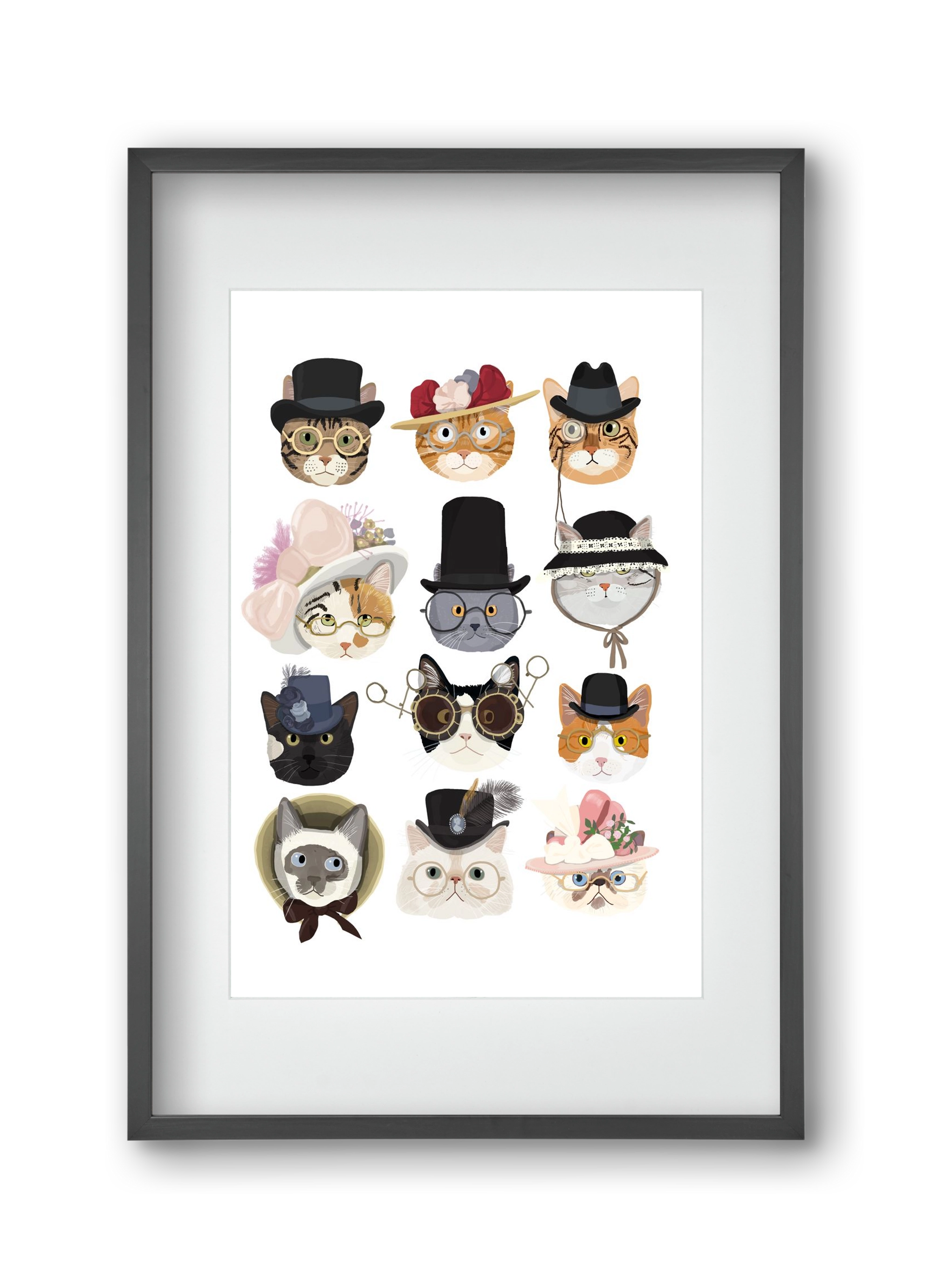 Cats in glasses 1900's, 30x45 cm (20x30 cm), Fekete keret, paszpartuval