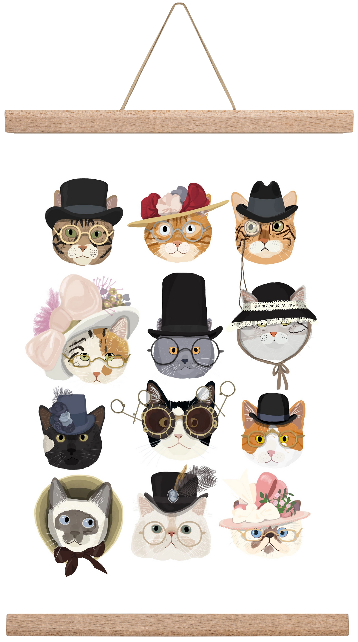 Cats in glasses 1900's, 30x45 cm (30x45 cm), Tölgy akasztó
