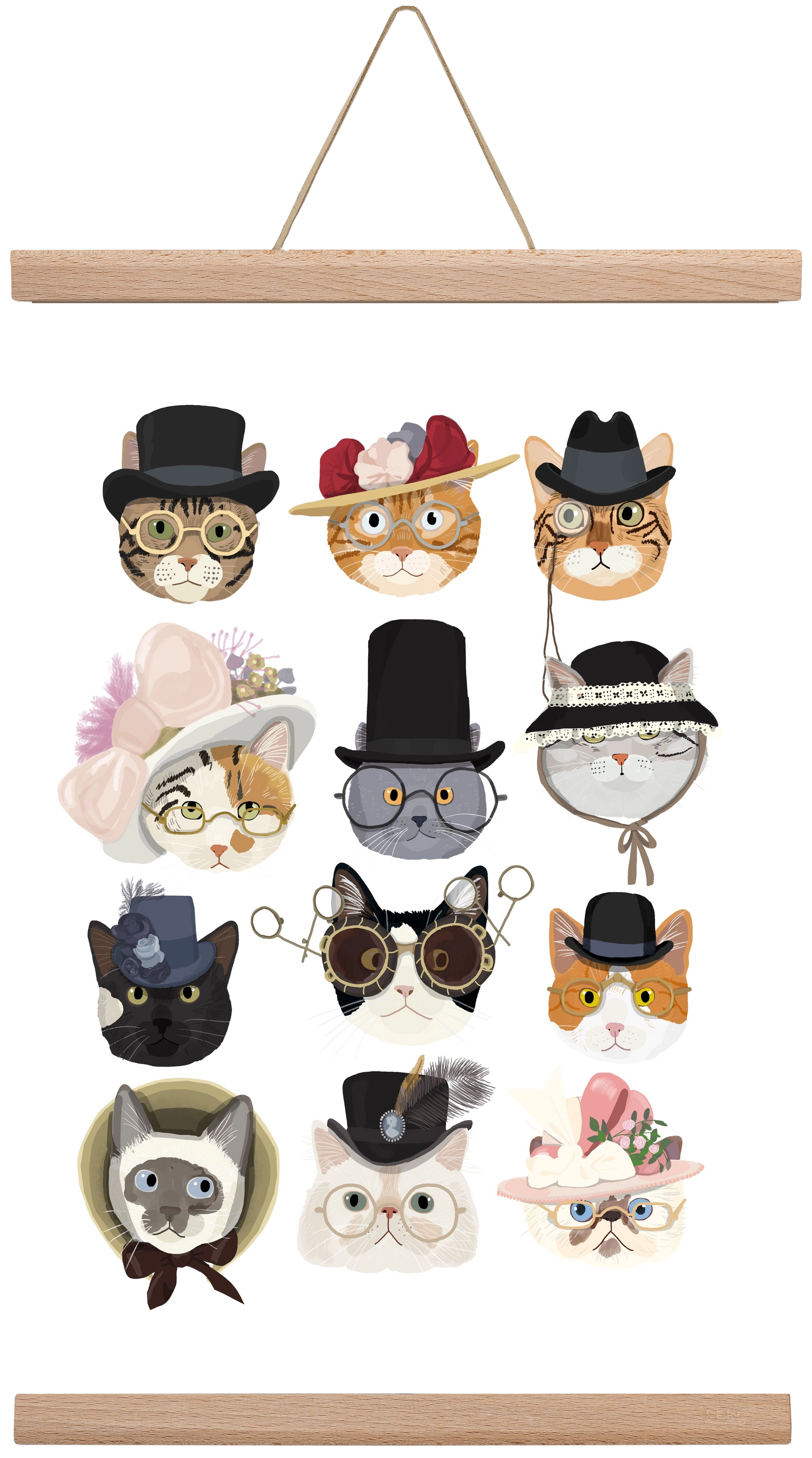 Cats in glasses 1900's, 30x45 cm (30x45 cm), Tölgy akasztó